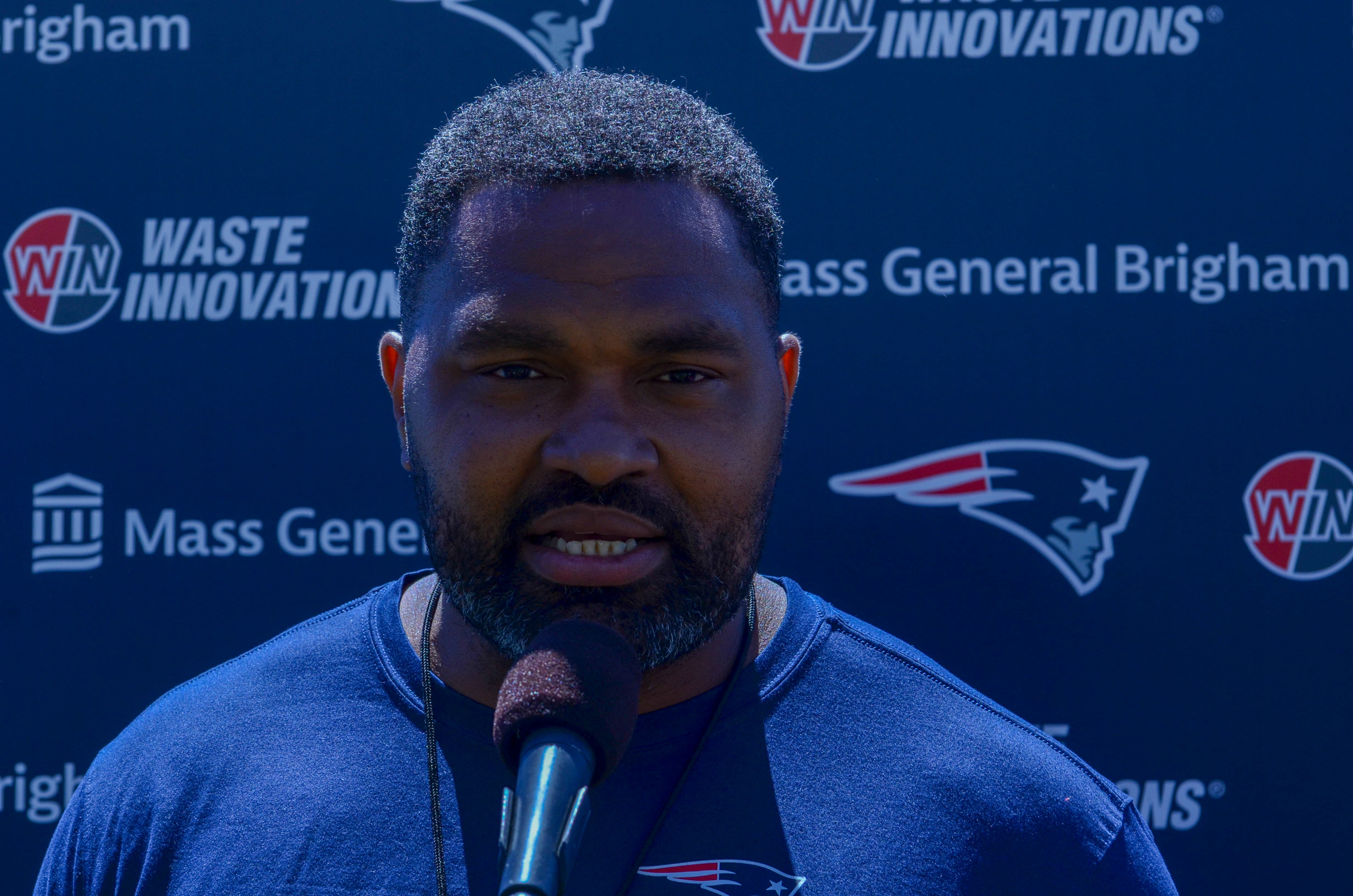Patriots head coach Jerod Mayo speaks with reporters prior to the first day of Mandatory Minicamp at Gillette Stadium - June 10, 2024