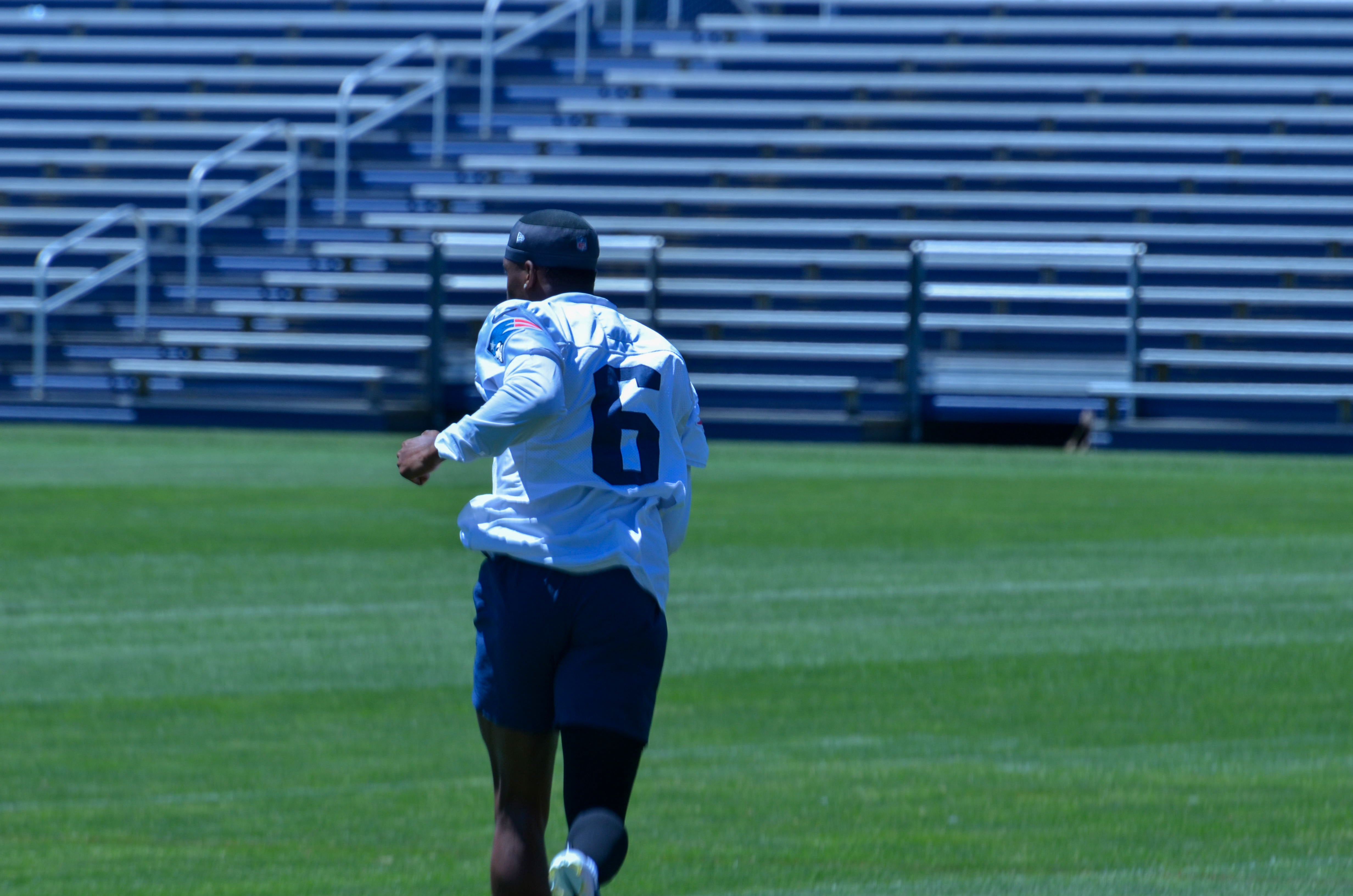 Patriots WR Javon Baker at the first day of Mandatory Minicamp at Gillette Stadium - June 10, 2024