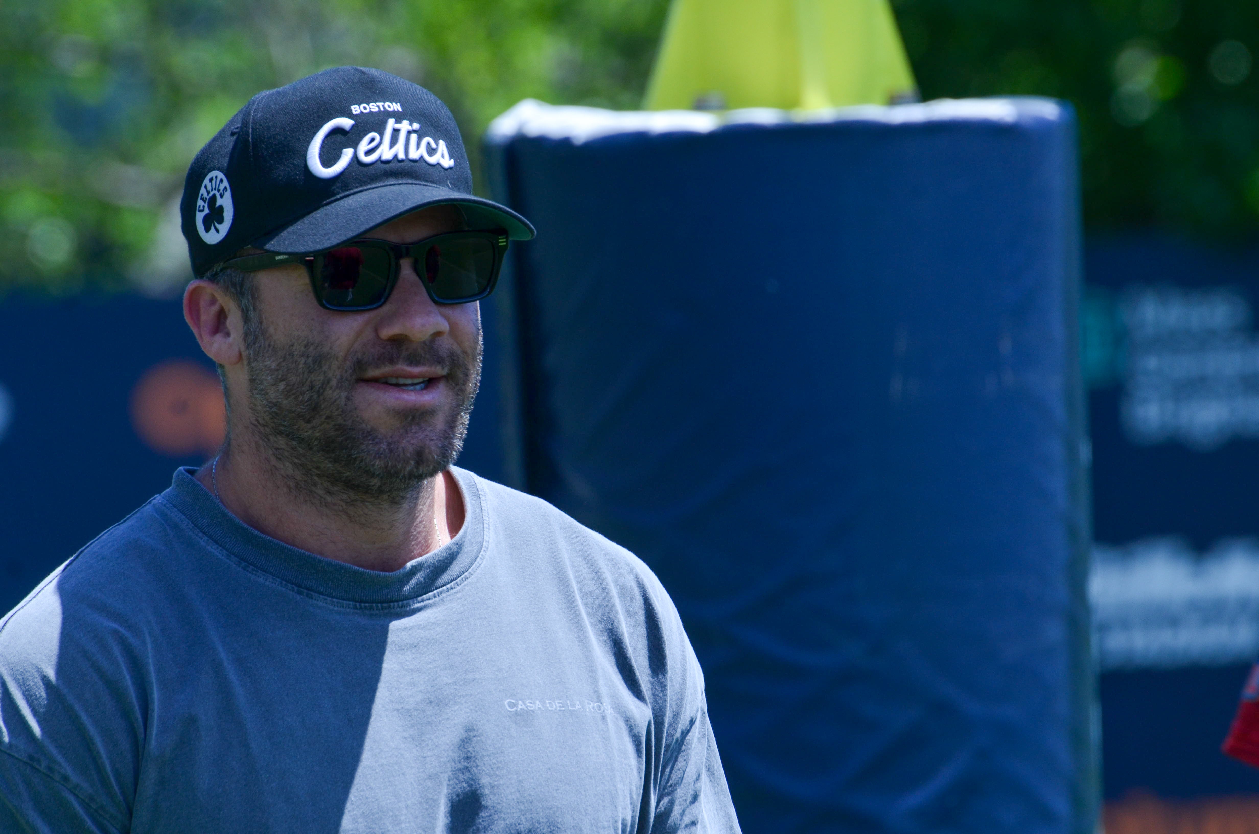 Patriots legend Julian Edelman arrives during the first day of Mandatory Minicamp at Gillette Stadium - June 10, 2024