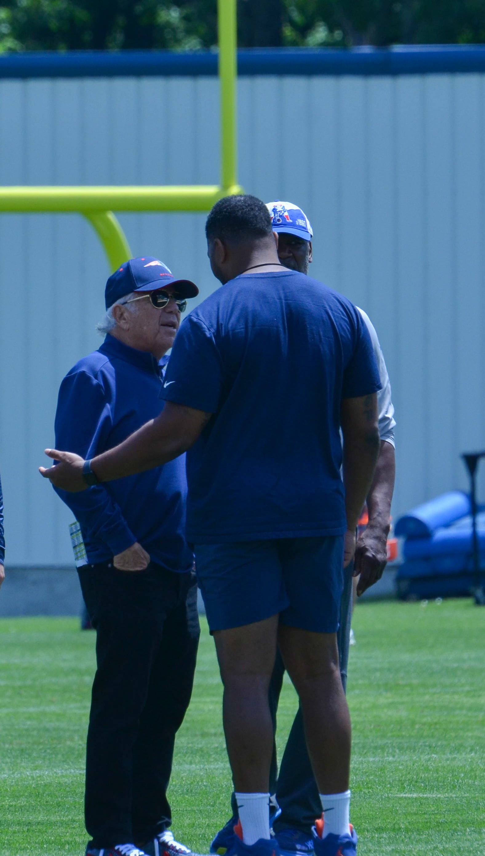 Patriots owner Robert Kraft and head coach Jerod Mayo talk at the first day of Mandatory Minicamp at Gillette Stadium - June 10, 2024