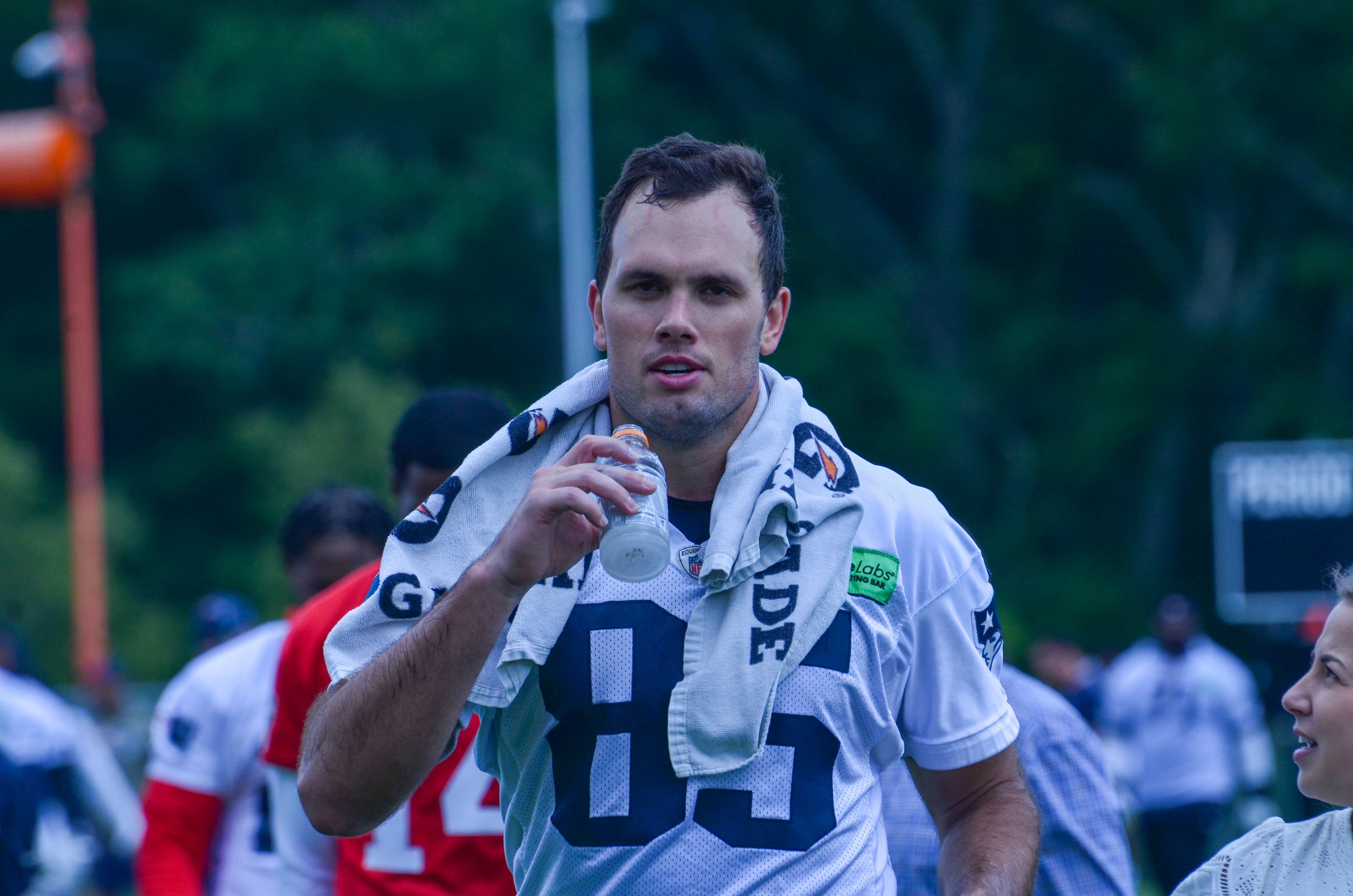 Patriots TE Hunter Henry during the first day of Mandatory Minicamp at Gillette Stadium - June 10, 2024