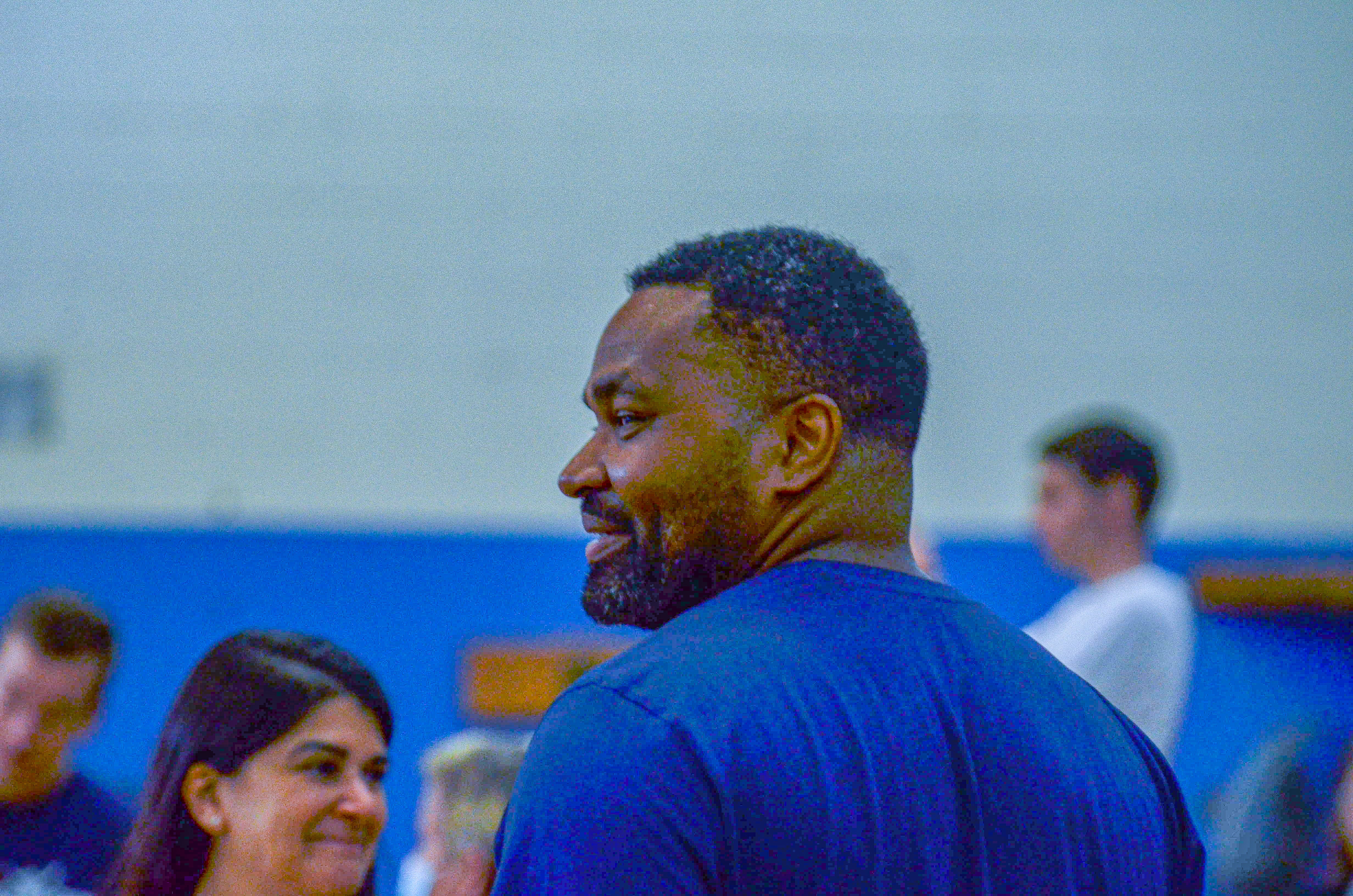 Head coach Jerod Mayo smiles at the New England Patriots community event at the Perkins Community Center/Lee School - June 11, 2024