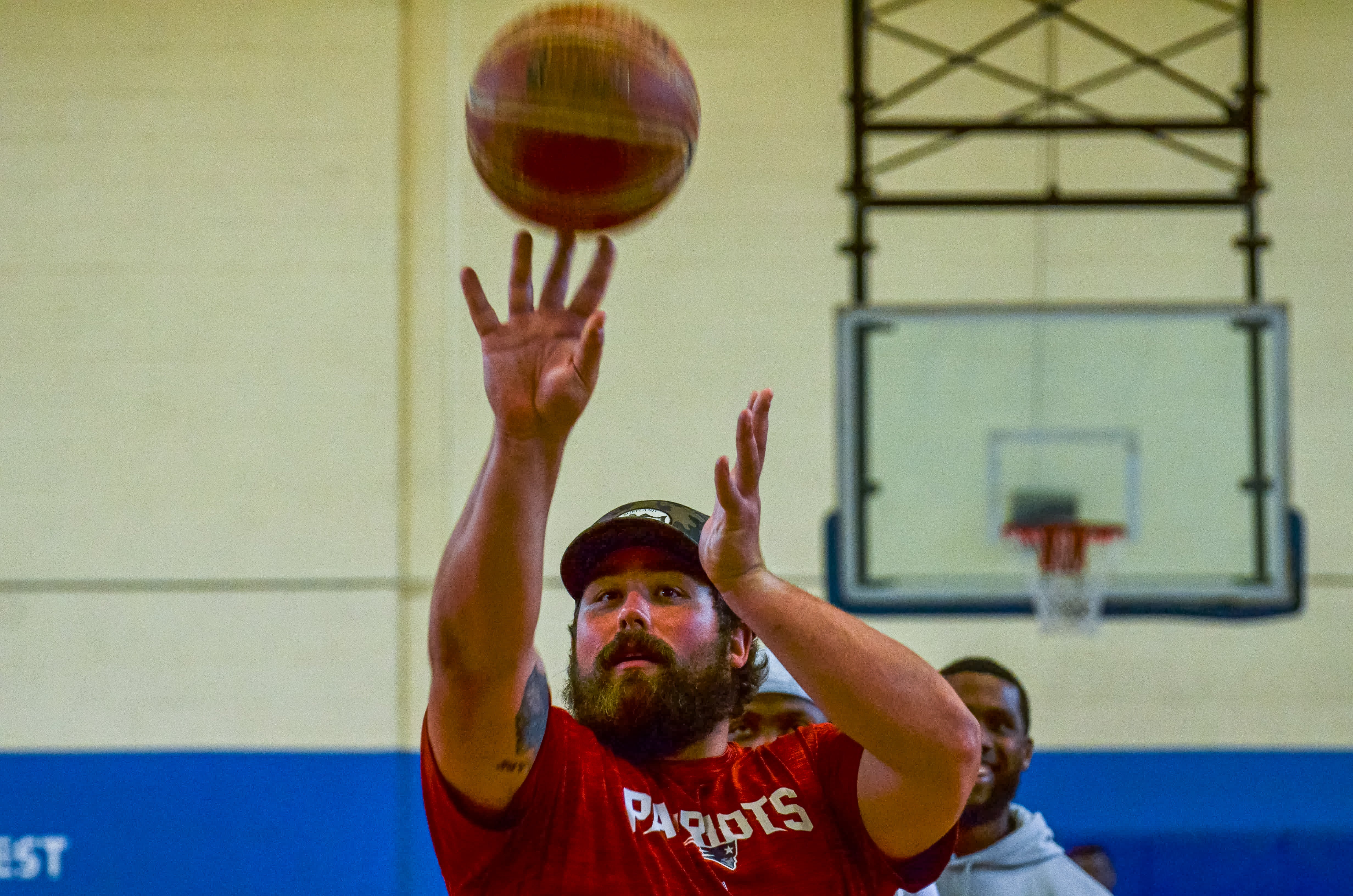 Center David Andrews plays basketball at the New England Patriots community event at the Perkins Community Center/Lee School - June 11, 2024
