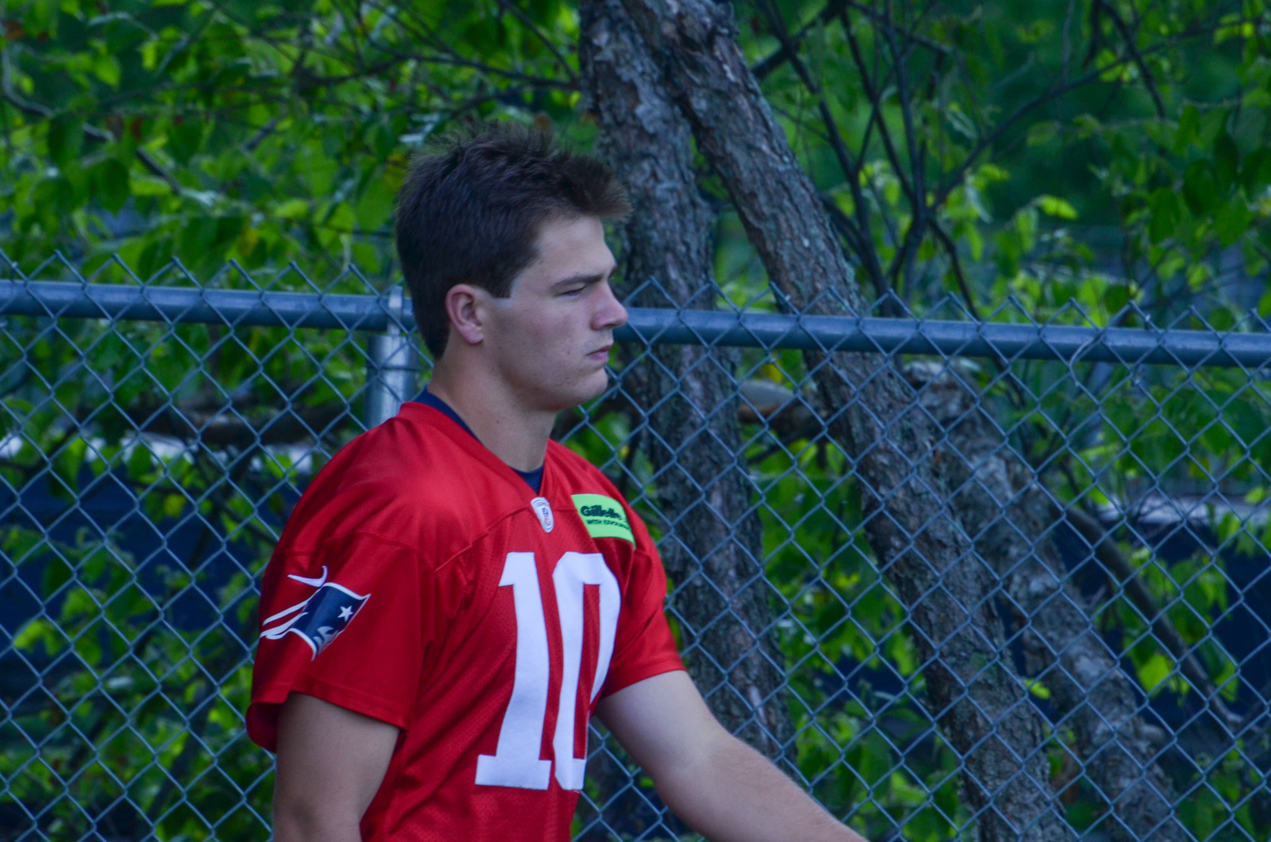 Patriots QB Drake Maye arrives for the team's final day of mandatory minicamp - June 12, 2024