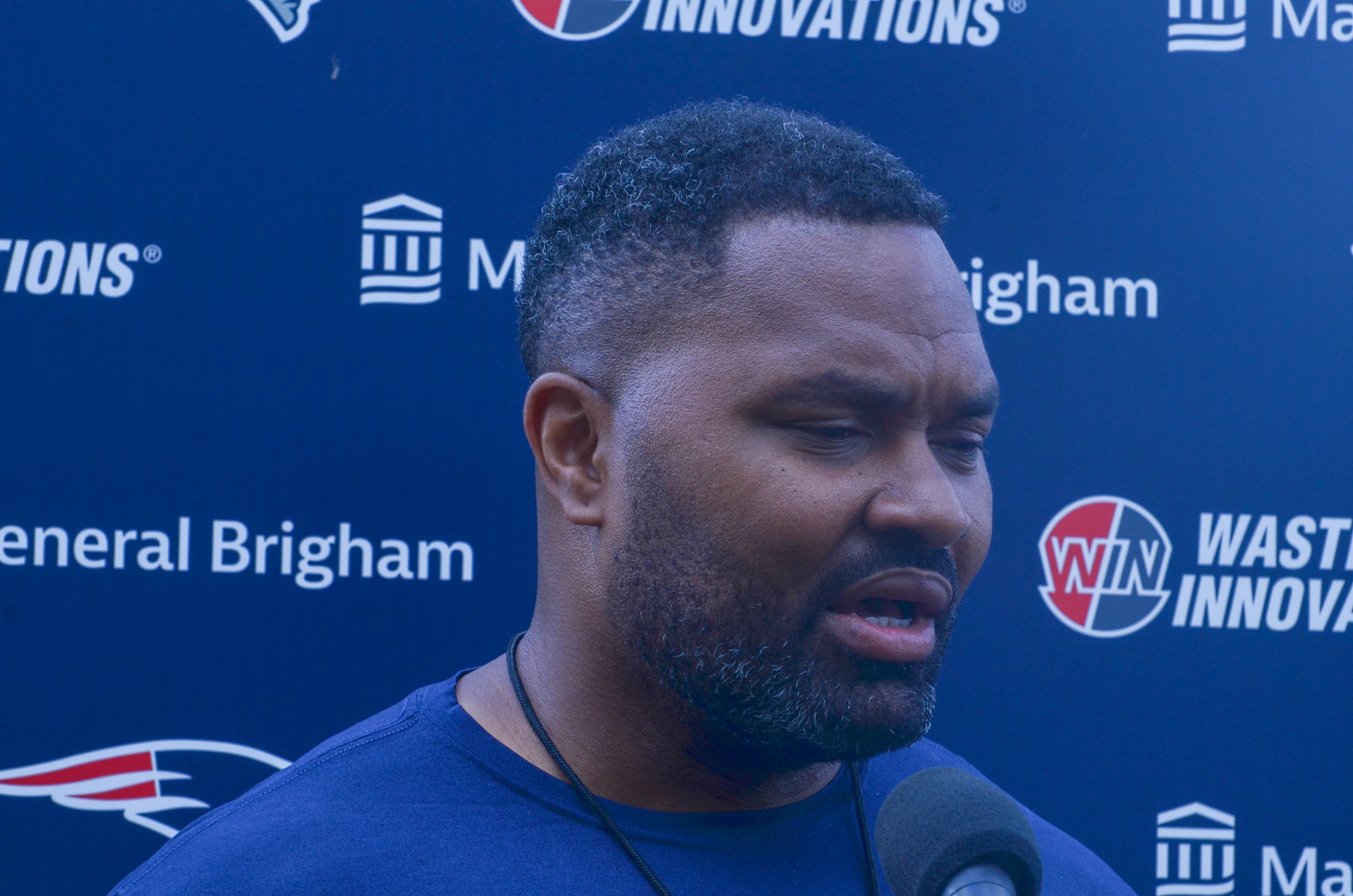 Patriots head coach Jerod Mayo speaks with the media prior to the team's final day of mandatory minicamp - June 12, 2024