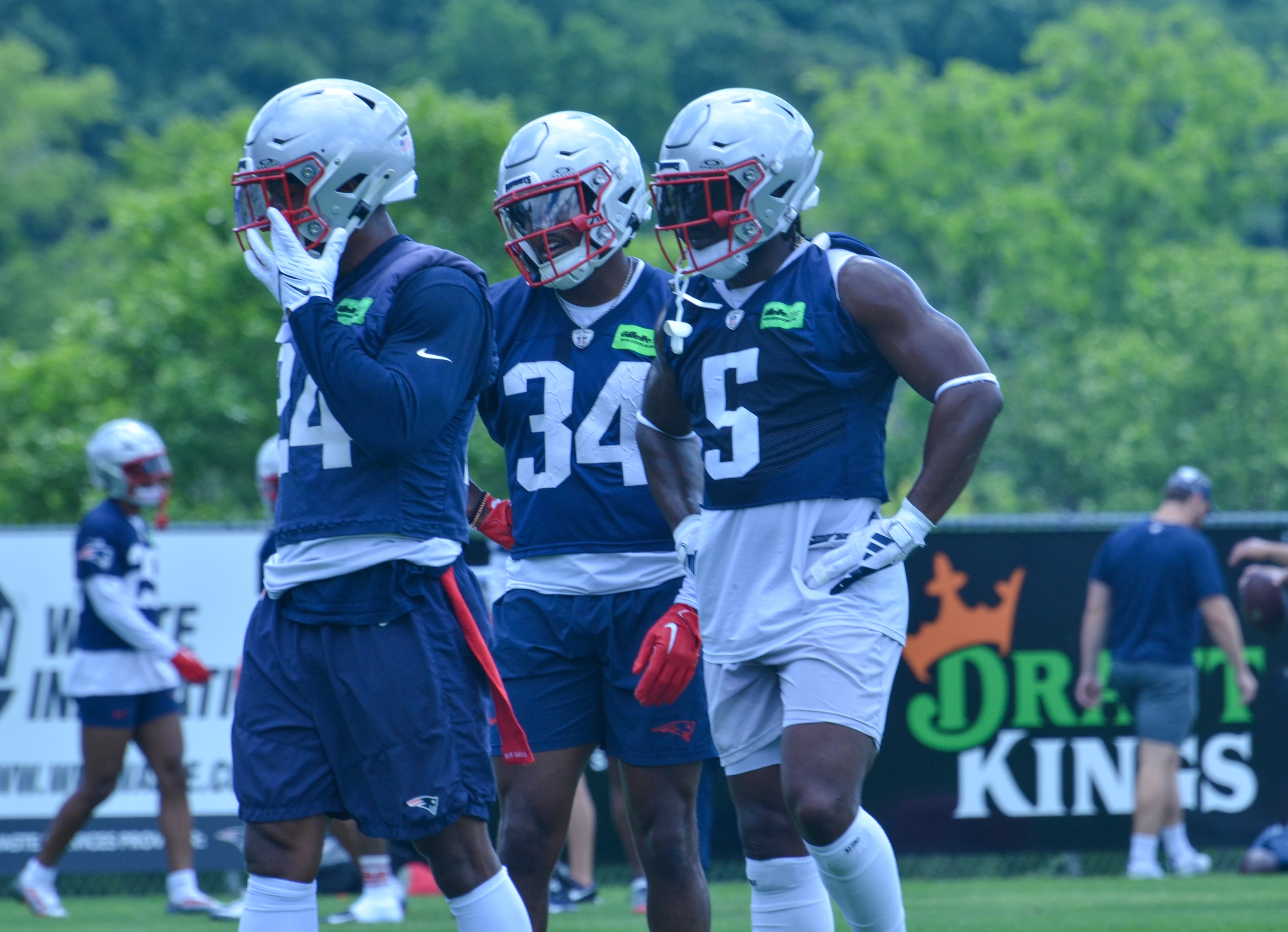 Patriots S Dell Pettus, Jabrill Peppers, and Joshuah Bledsoe during the team's final day of mandatory minicamp - June 12, 2024