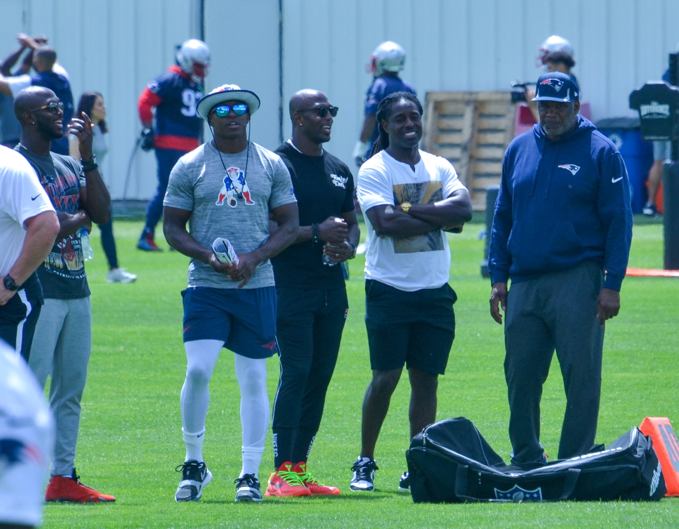 Patriots legends Matthew Slater, Devin McCourty, Jason McCourty, and Deion Branch during the team's final day of mandatory minicamp - June 12, 2024