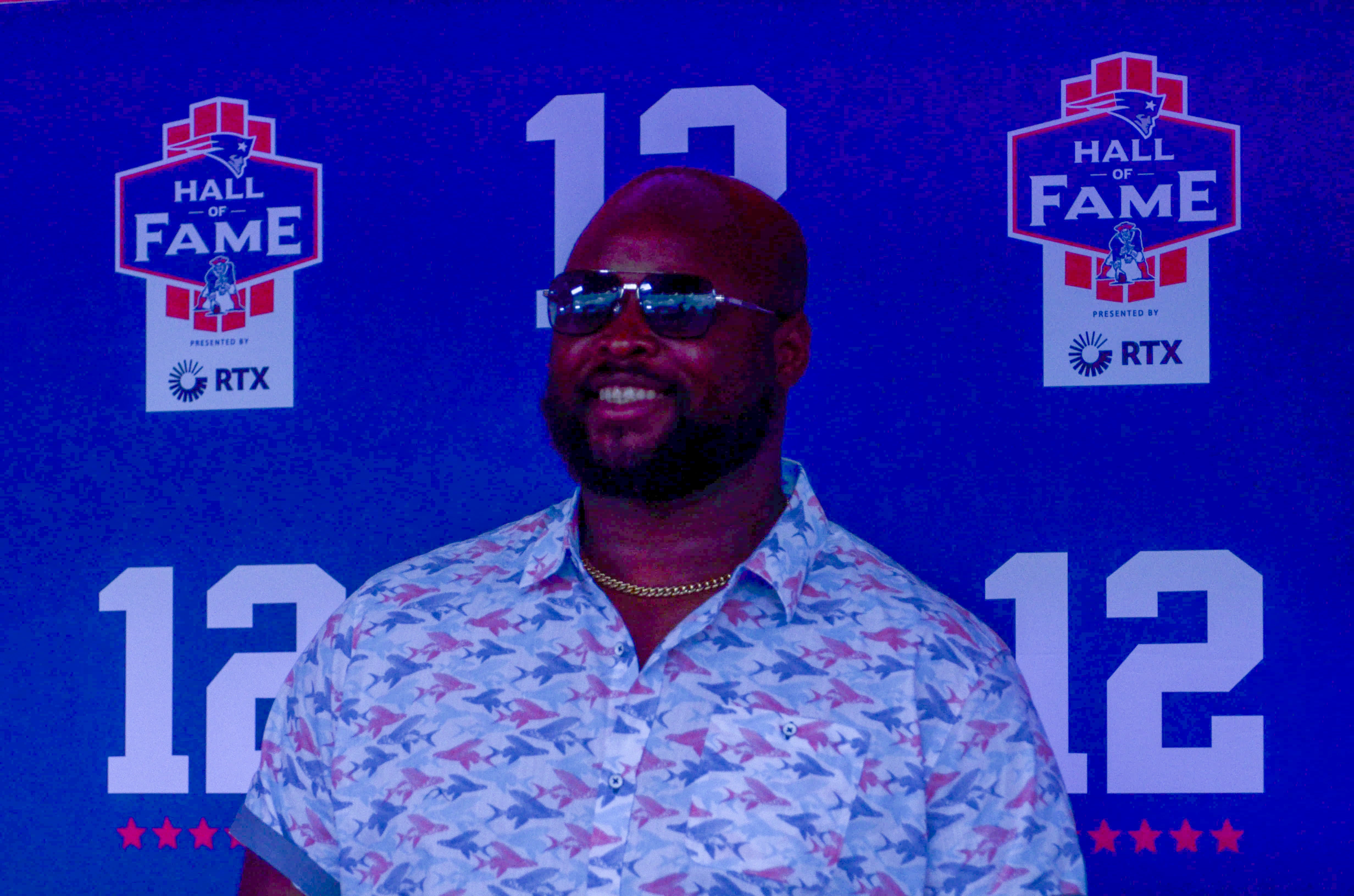 Former Patriots offensive lineman Marcus Cannon. Former teammates, coaches, friends, family, and 60,000 fans were at Gillette Stadium for the induction of Tom Brady into the New England Patriots Hall of Fame Wednesday, June 12 in Foxborough, Mass.