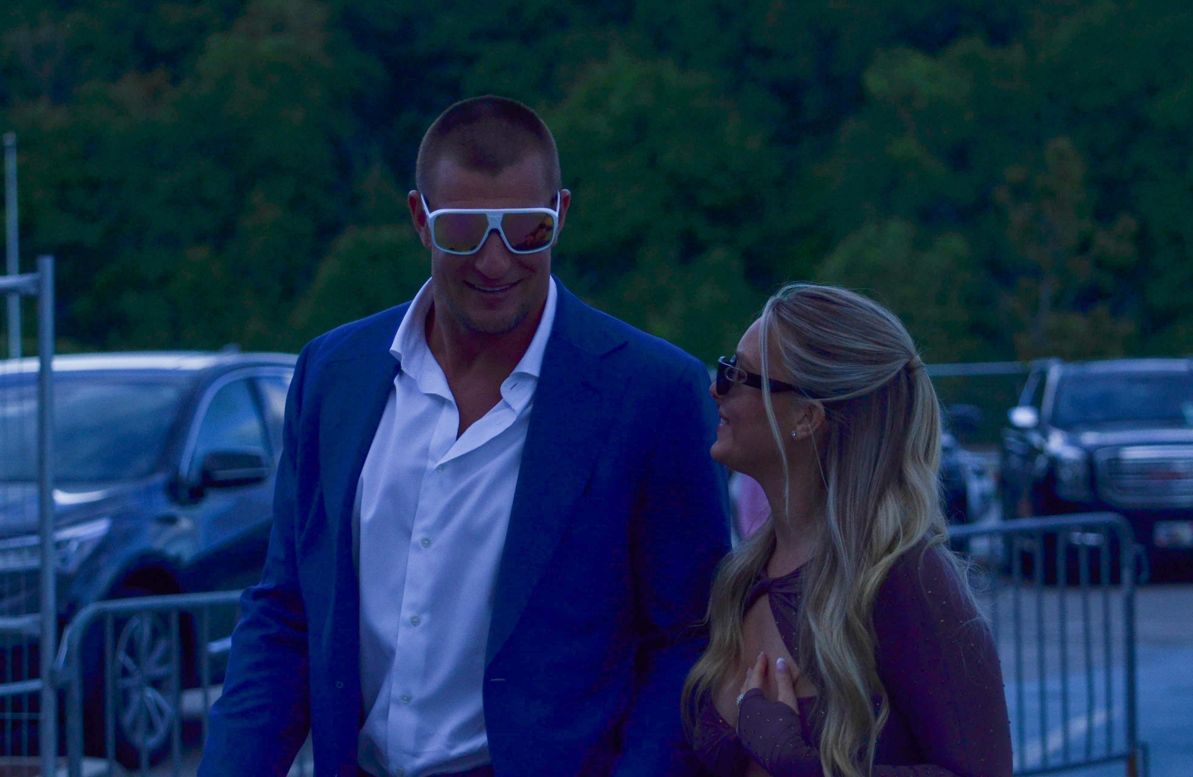 Former Patriots tight end Rob Gronkowski. Former teammates, coaches, friends, family, and 60,000 fans were at Gillette Stadium for the induction of Tom Brady into the New England Patriots Hall of Fame Wednesday, June 12 in Foxborough, Mass.