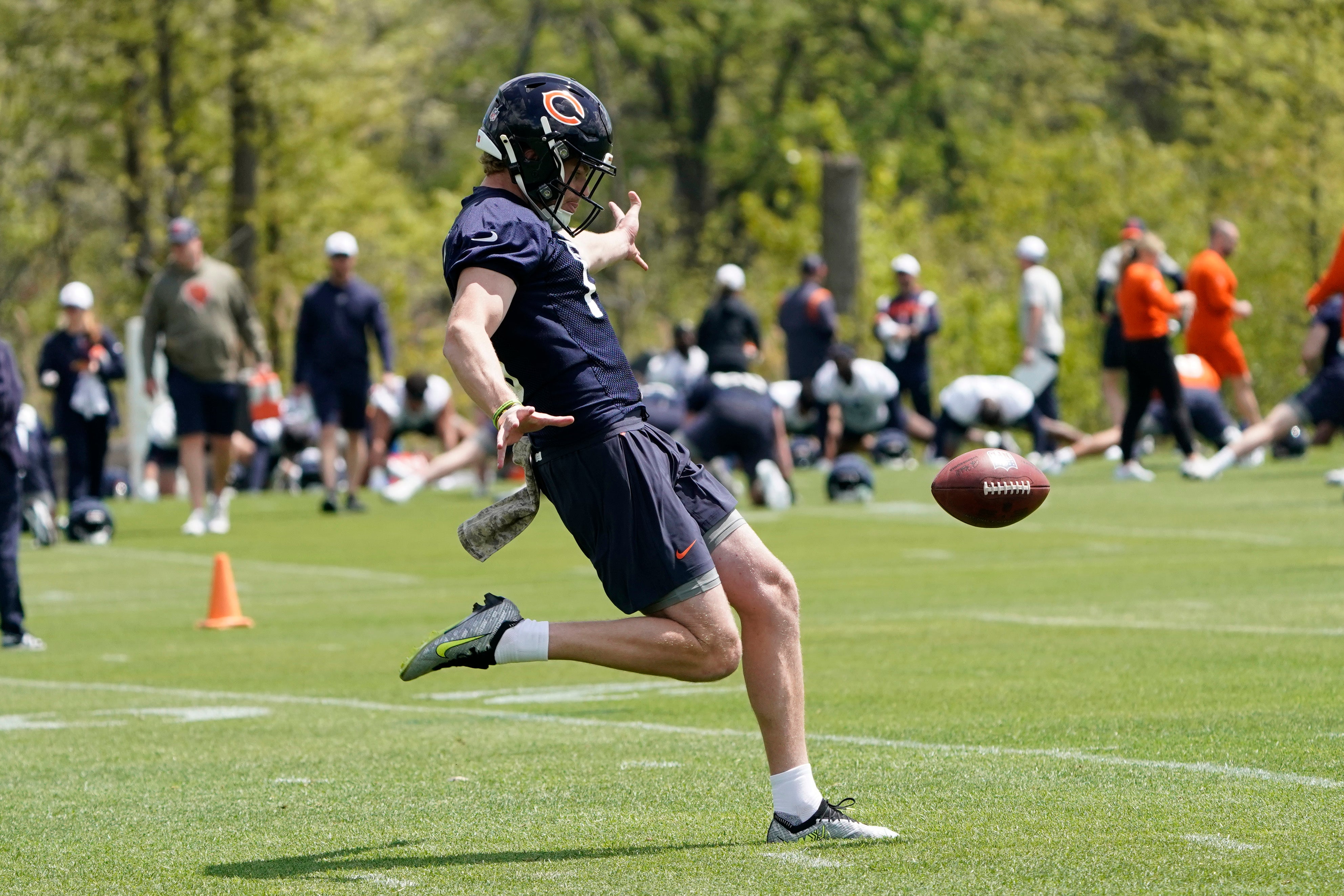 May 10, 2024; Lake Forest, IL, USA; Chicago Bears punter Tory Taylor during Chicago Bears rookie minicamp at Halas Hall.