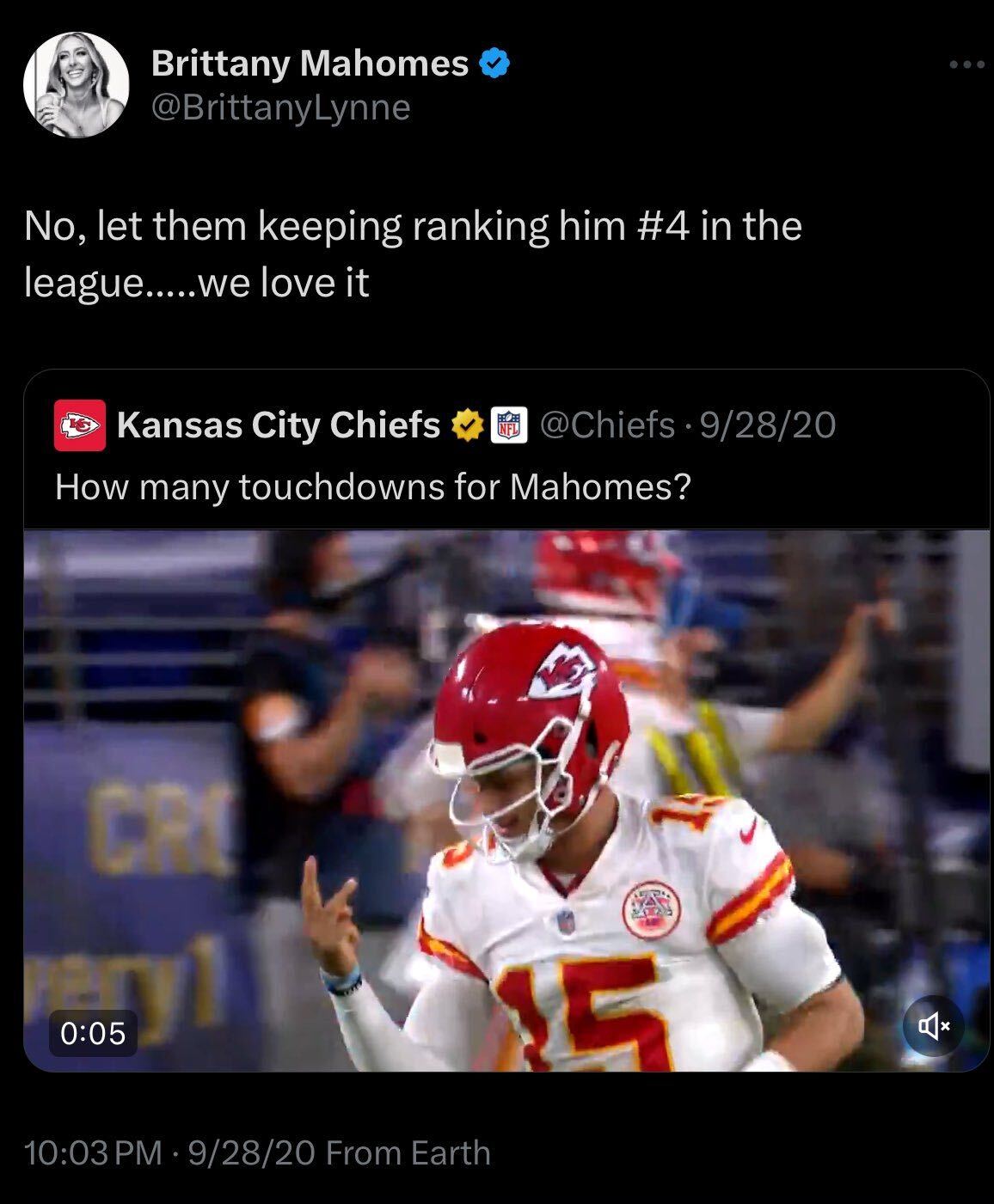 Brittany Mahomes tweet in 2020