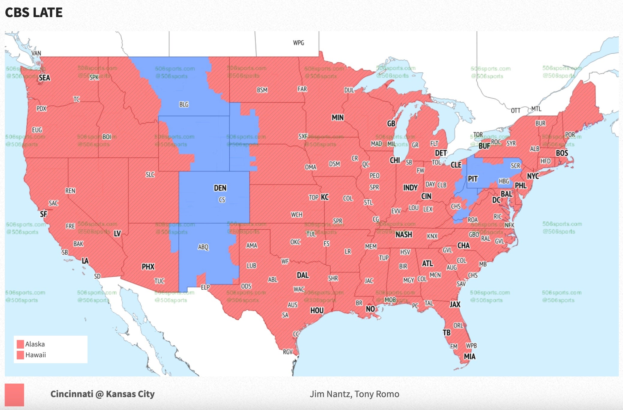 Bengals vs Chiefs NFL Week 2 broadcast map