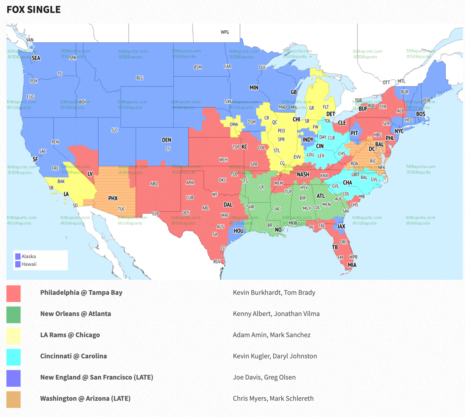 The Fox broadcast map for Week 4.
