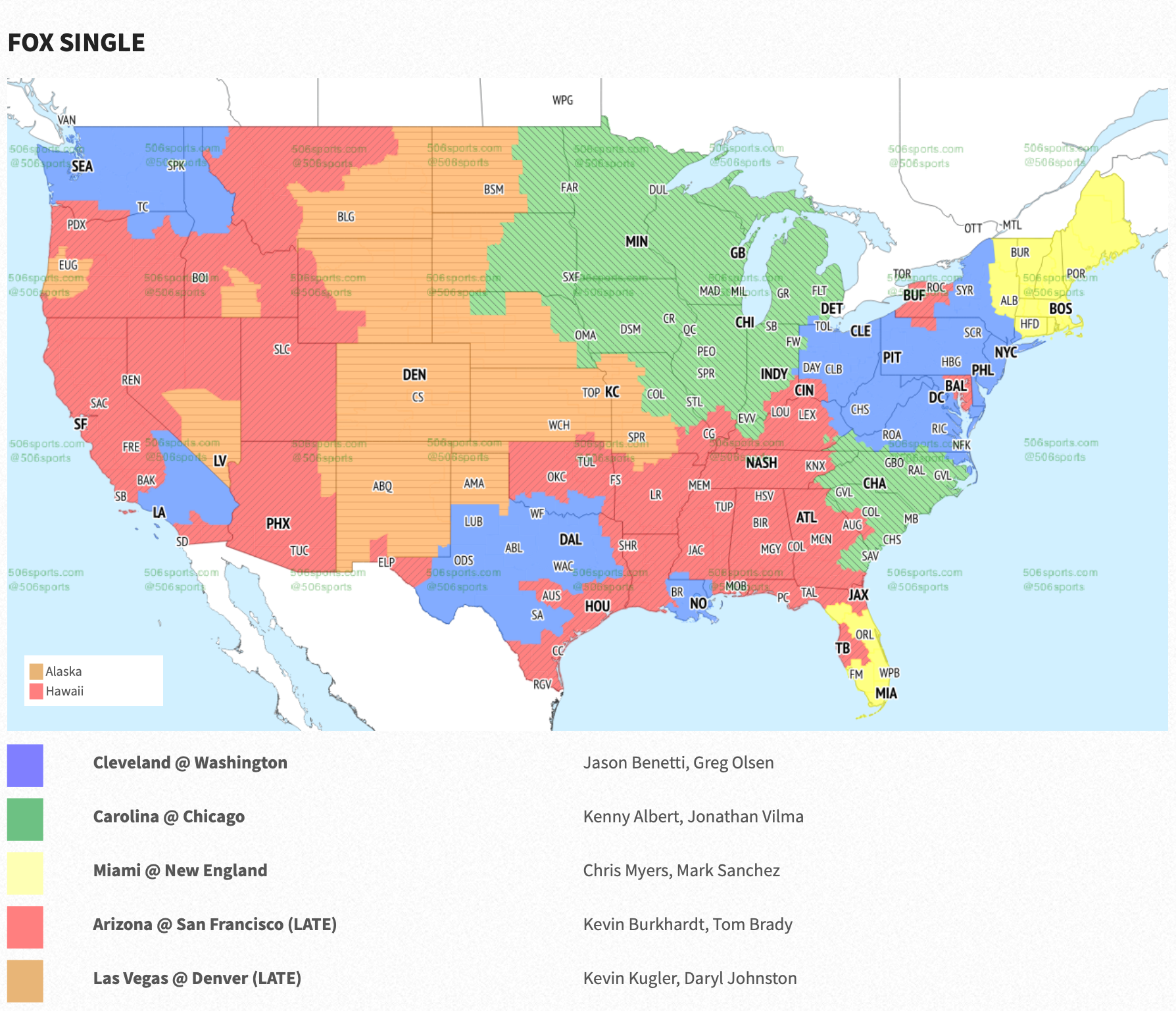 The Fox Sports broadcast map for Week 5