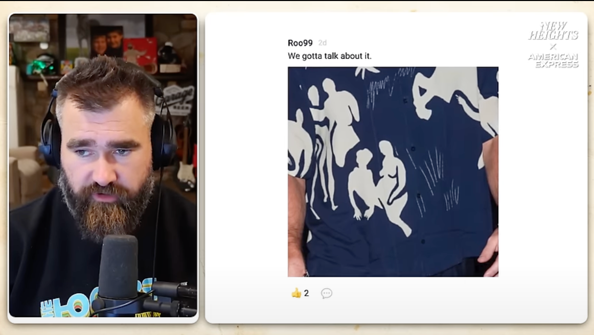 Jason and Travis Kelce discuss one of Travis' outfits.