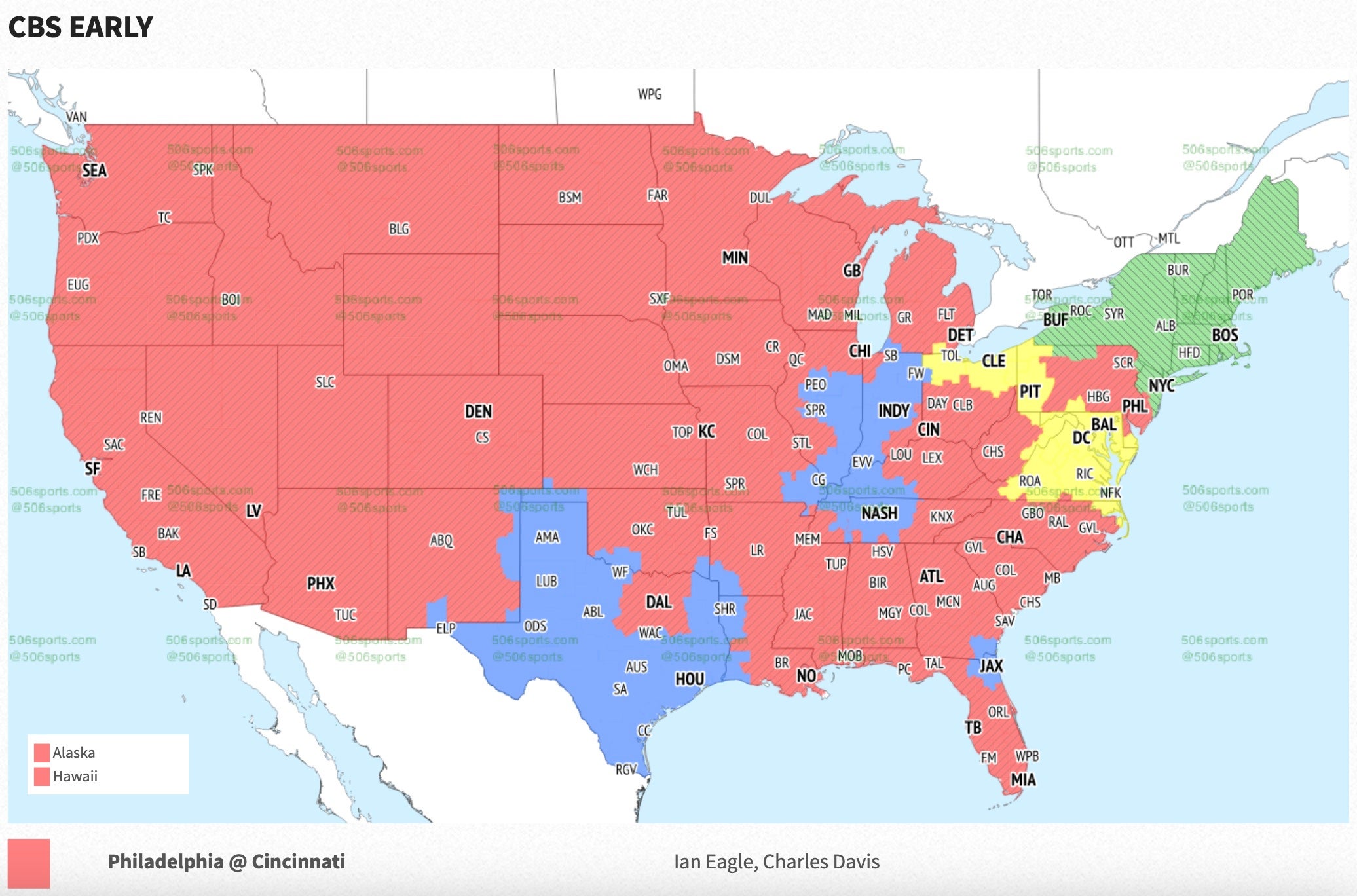 Bengals vs Eagles NFL Week 8 TV Broadcast Map