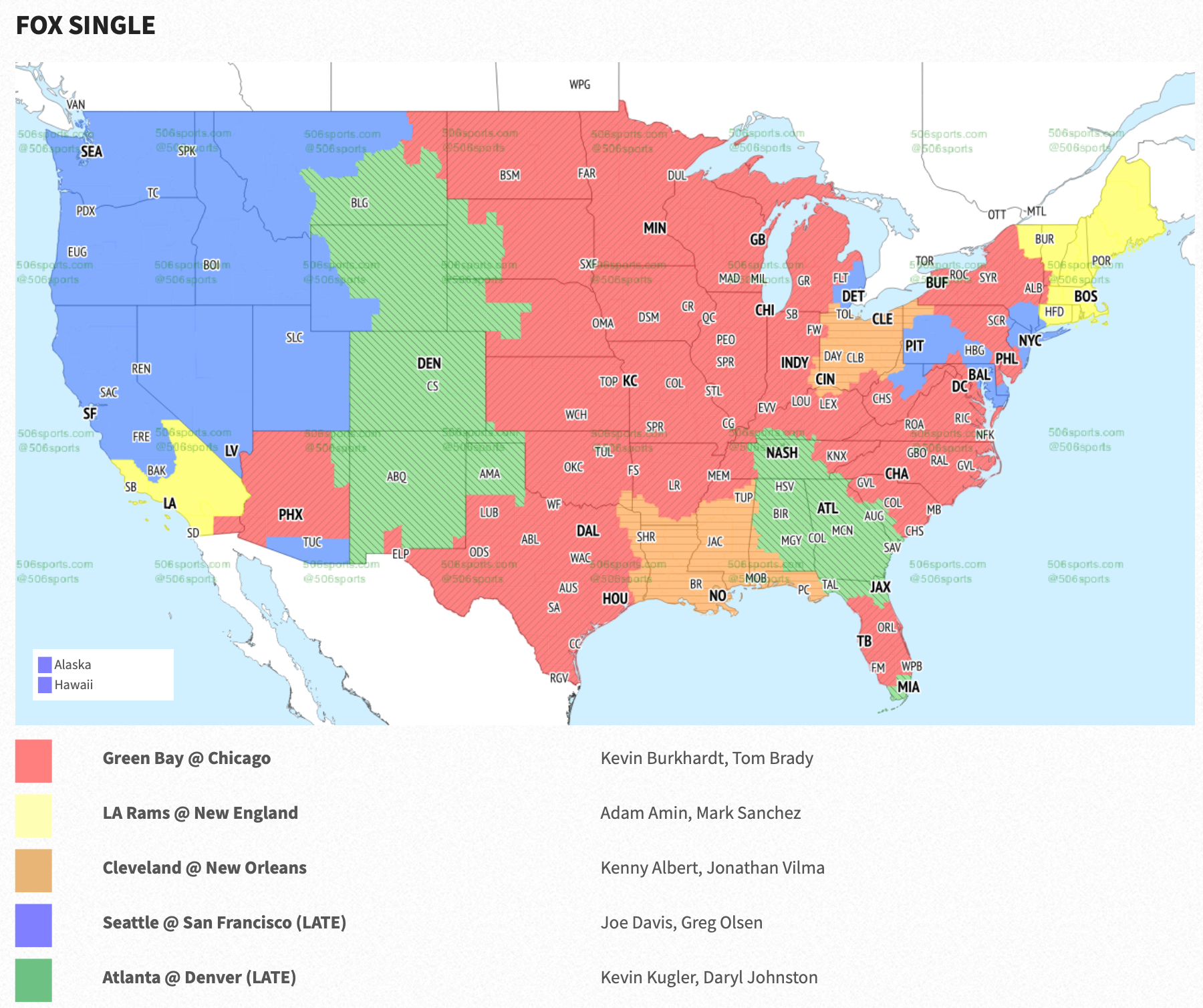 The Fox broadcast map for Week 11.