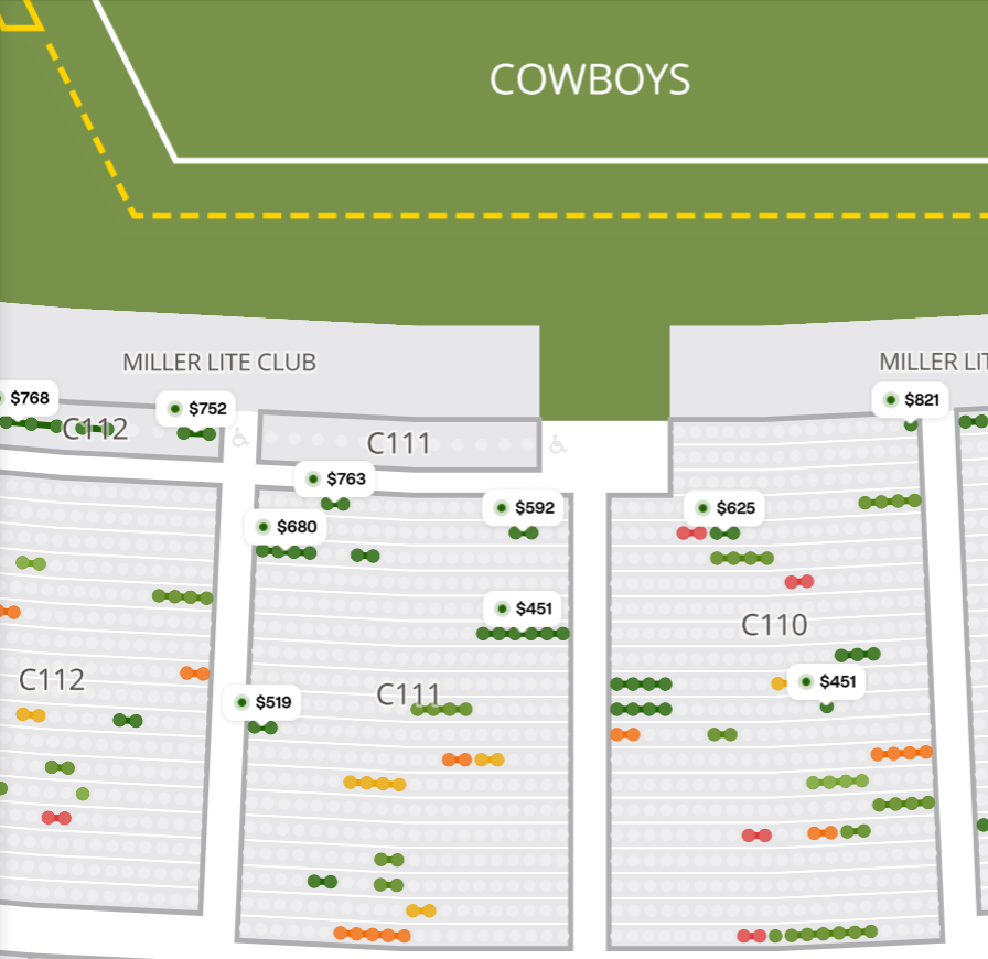 Dallas Cowboys ticket prices behind the team's sideline for Thanksgiving vs. New York Giants.
