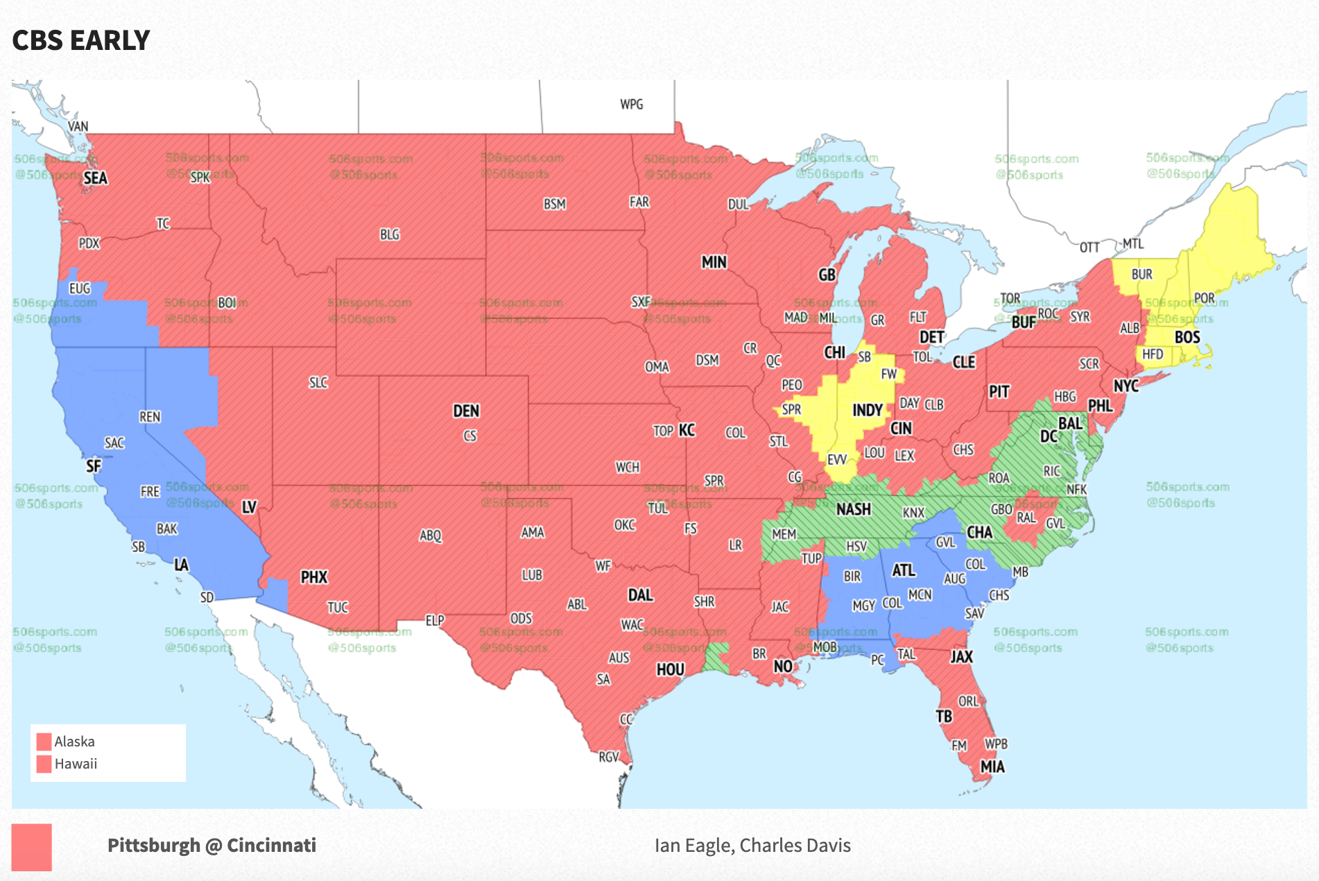 Bengals vs Steelers TV Broadcast Map