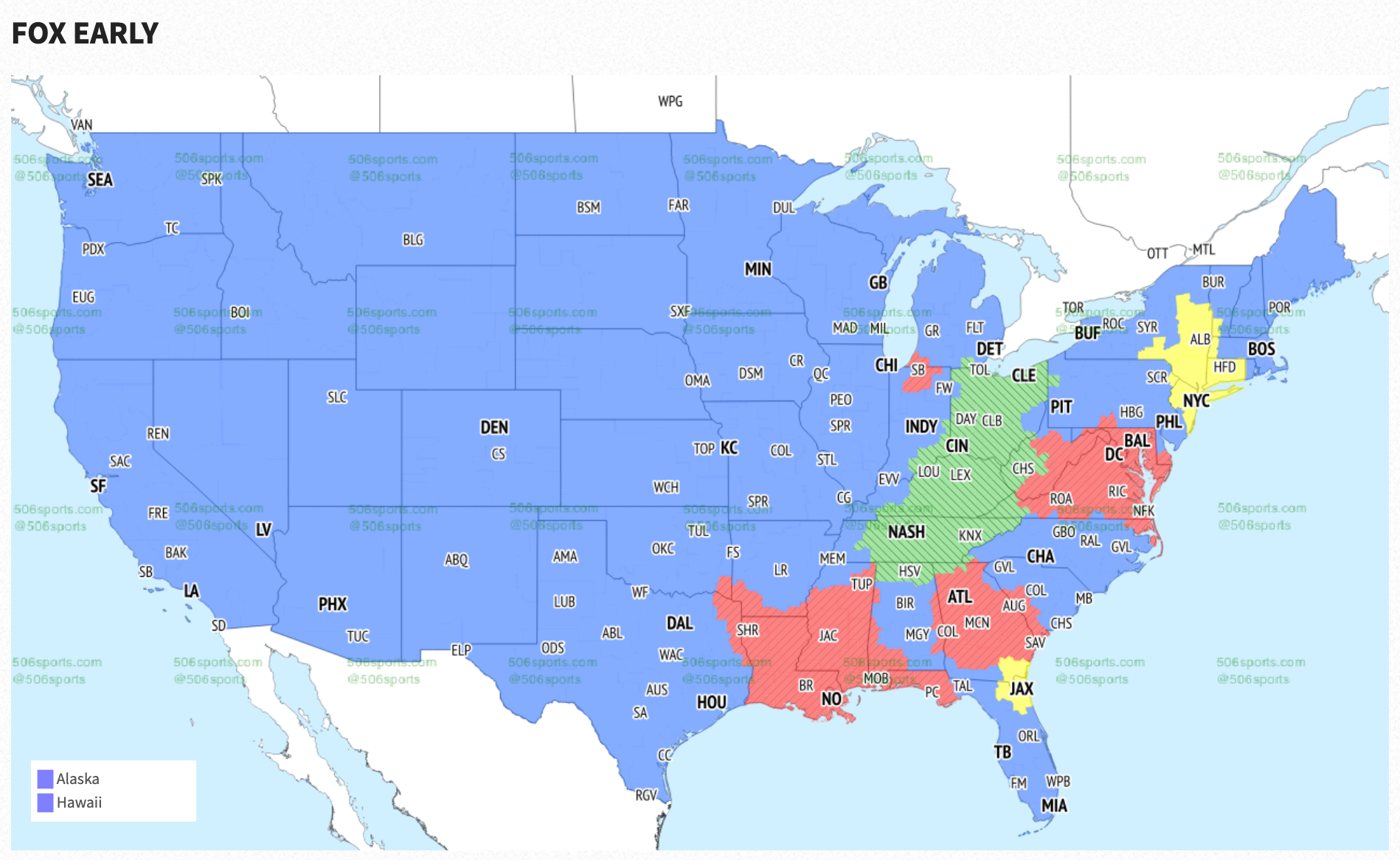 NFL Week 15 Fox early window broadcast map