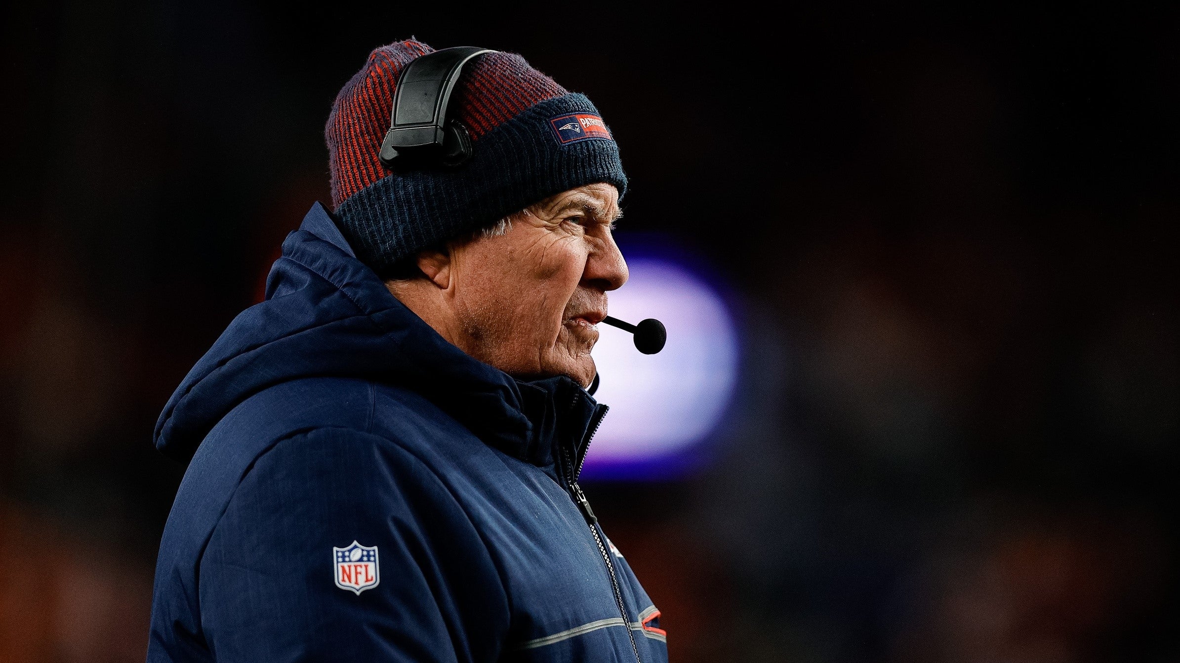 Dec 24, 2023; Denver, Colorado, USA; New England Patriots head coach Bill Belichick in the second quarter against the Denver Broncos at Empower Field at Mile High.