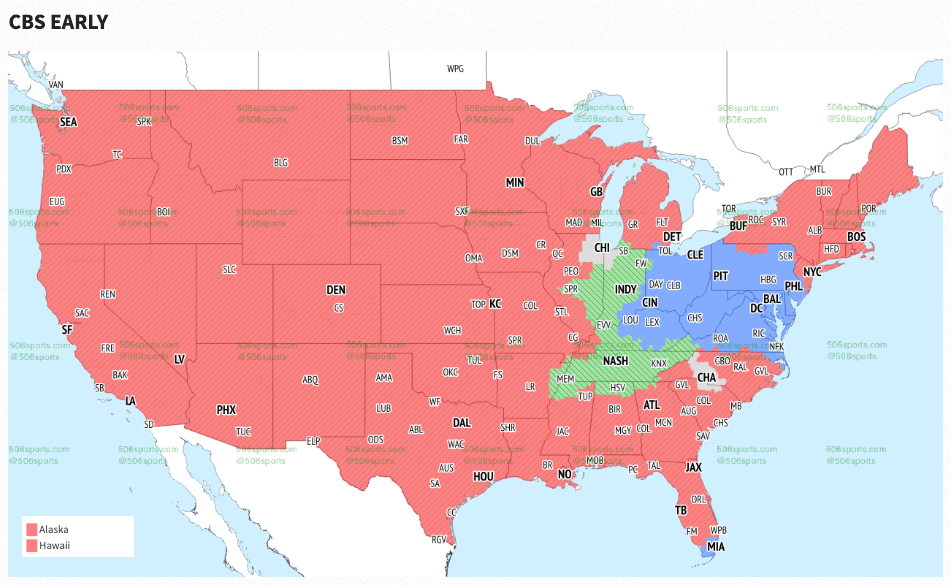 NFL Week 16 CBS Early Broadcast Map
