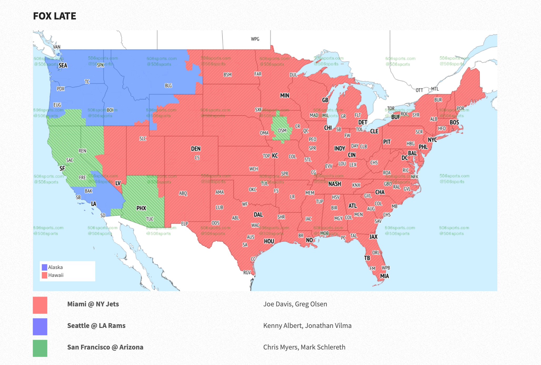 The Fox late window broadcast map for Week 18.