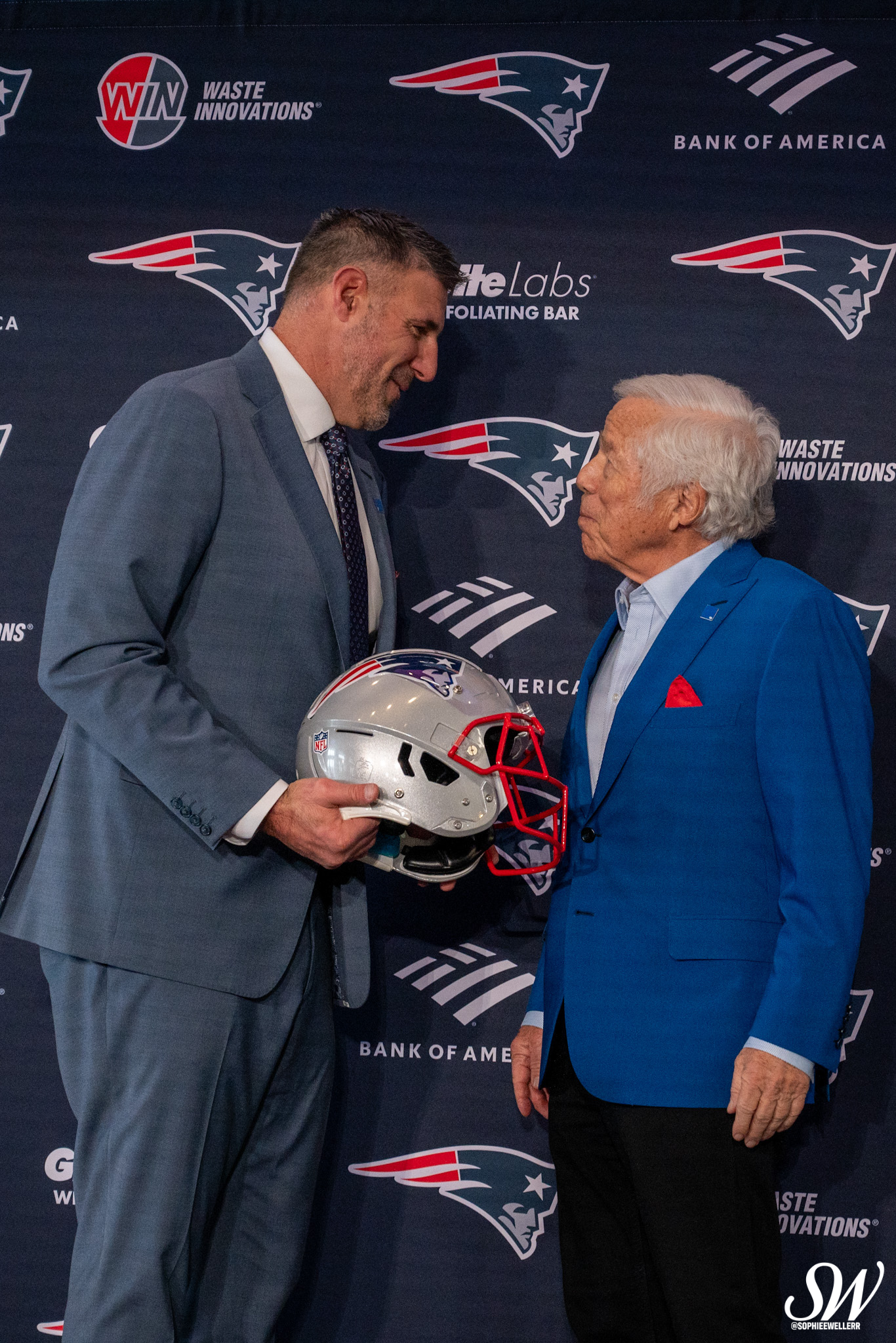 New England Patriots head coach Mike Vrabel and owner Robert Kraft at Introductory Press Conference