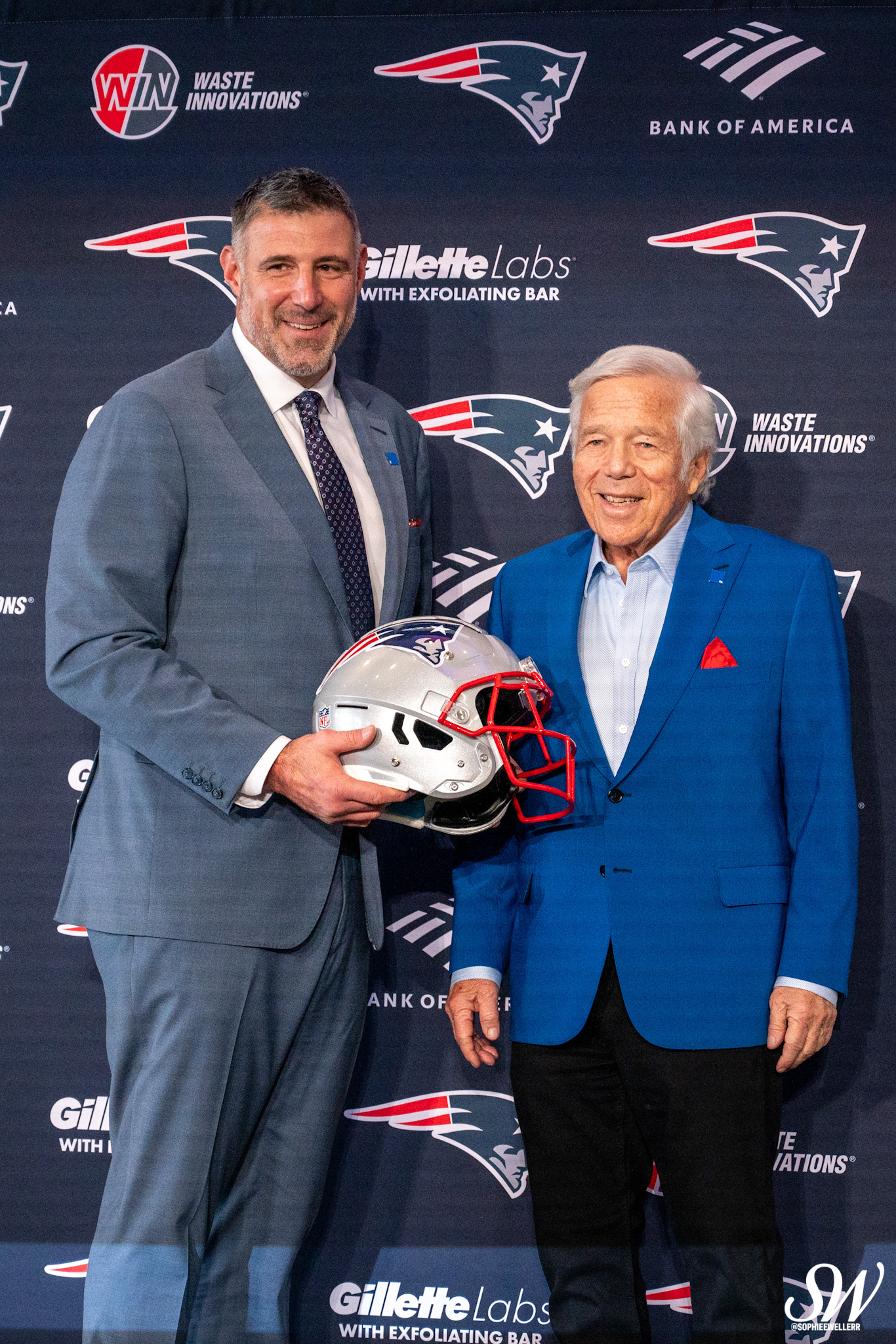 New England Patriots head coach Mike Vrabel and owner Robert Kraft at Introductory Press Conference