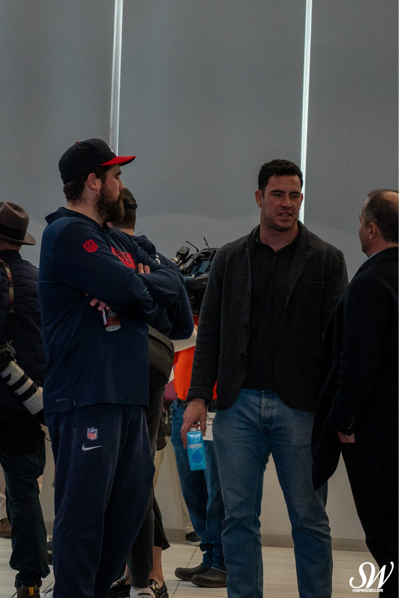 New England Patriots C David Andrews and LS Joe Cardona attend Mike Vrabel's Introductory Press Conference 