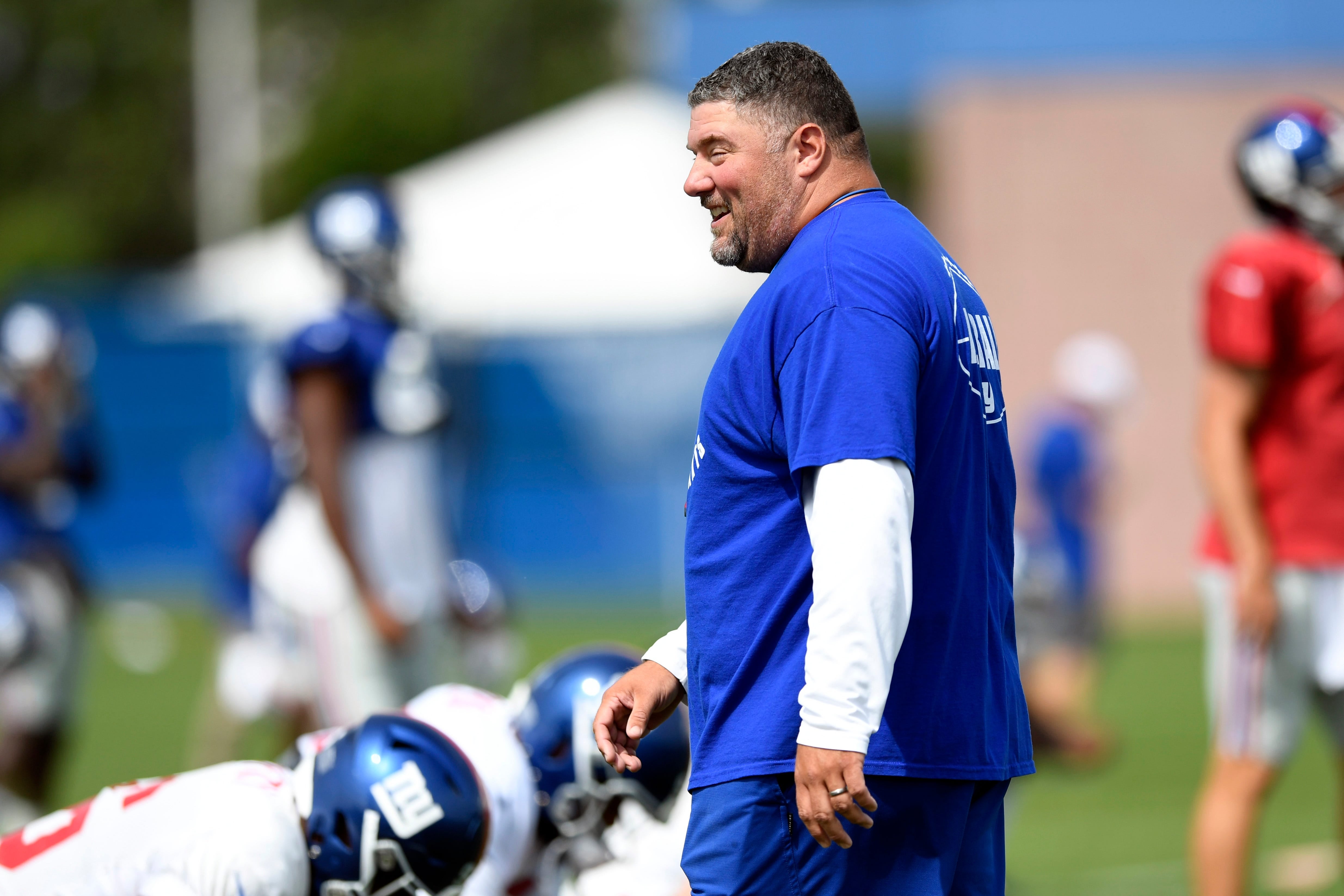 New York Giants defensive coordinator James Bettcher on the field during training camp on Monday, August 5, 2019, in East Rutherford. Nyg Training Camp