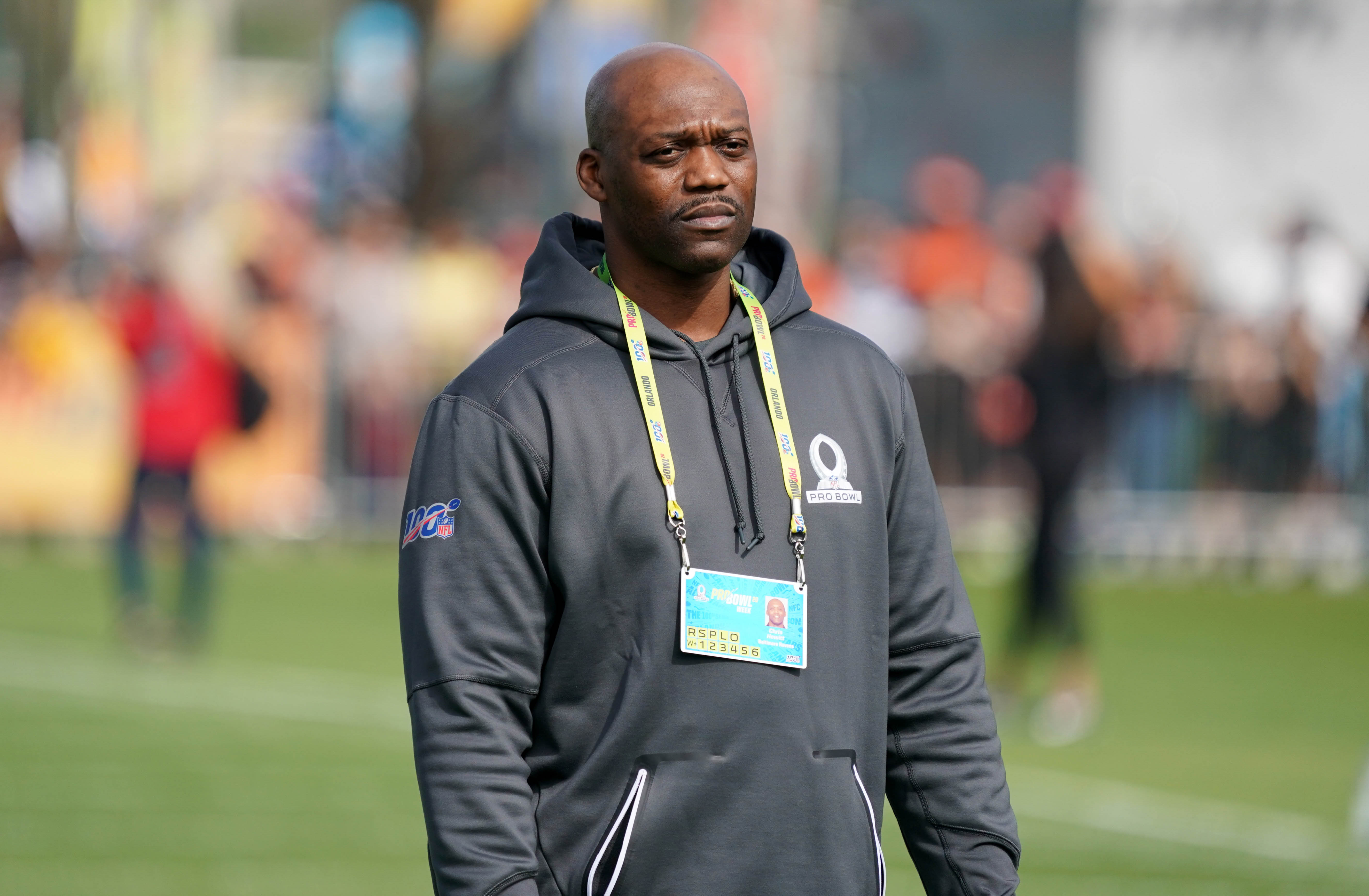 Jan 23, 2020; Kissimmee, Florida, USA; Baltimore Ravens secondary coach Chris Hewitt during AFC practice at ESPN Wide World of Sports.