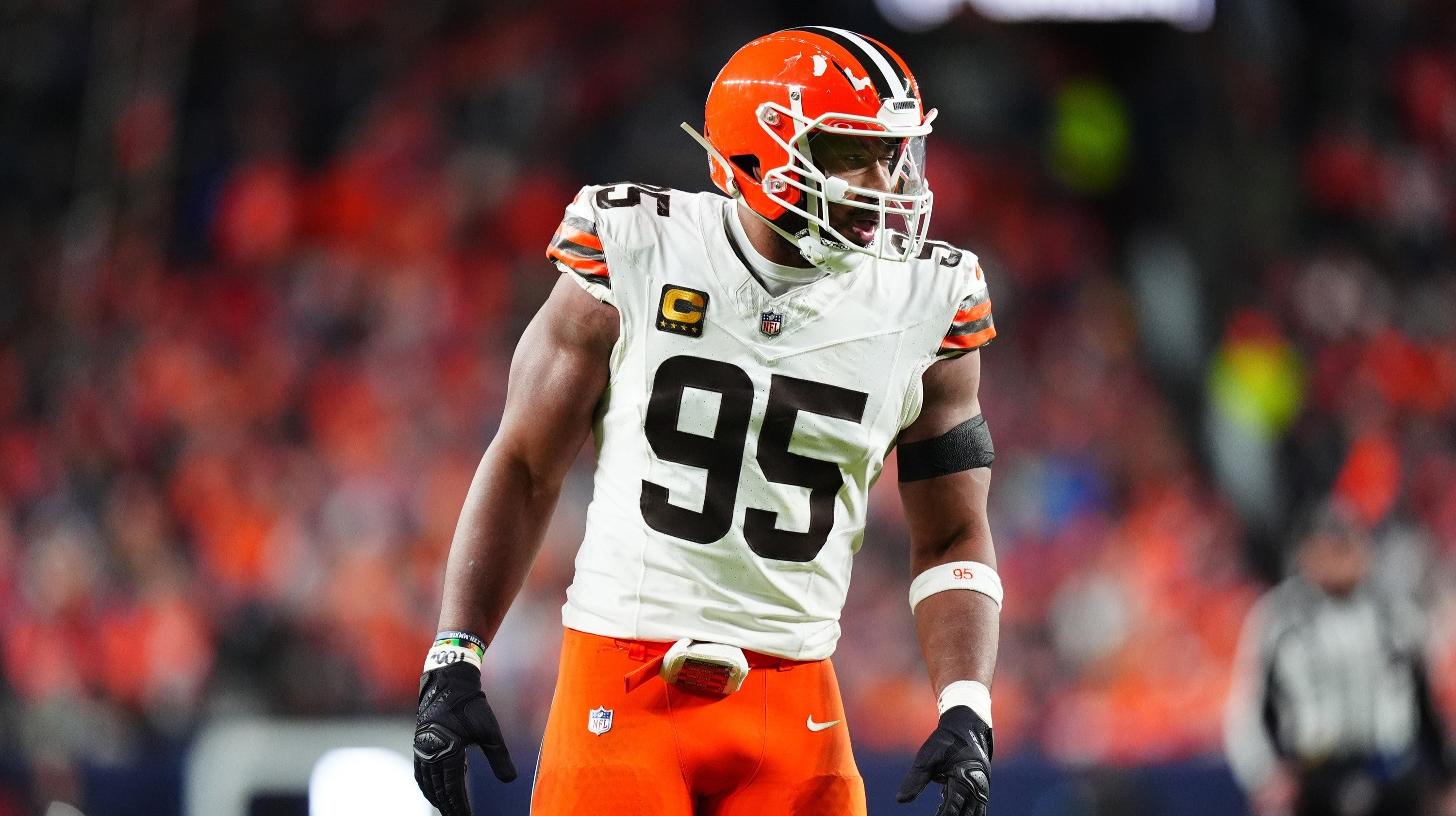 Cleveland Browns defensive end Myles Garrett (95) during the third quarter against the Denver Broncos at Empower Field at Mile High.