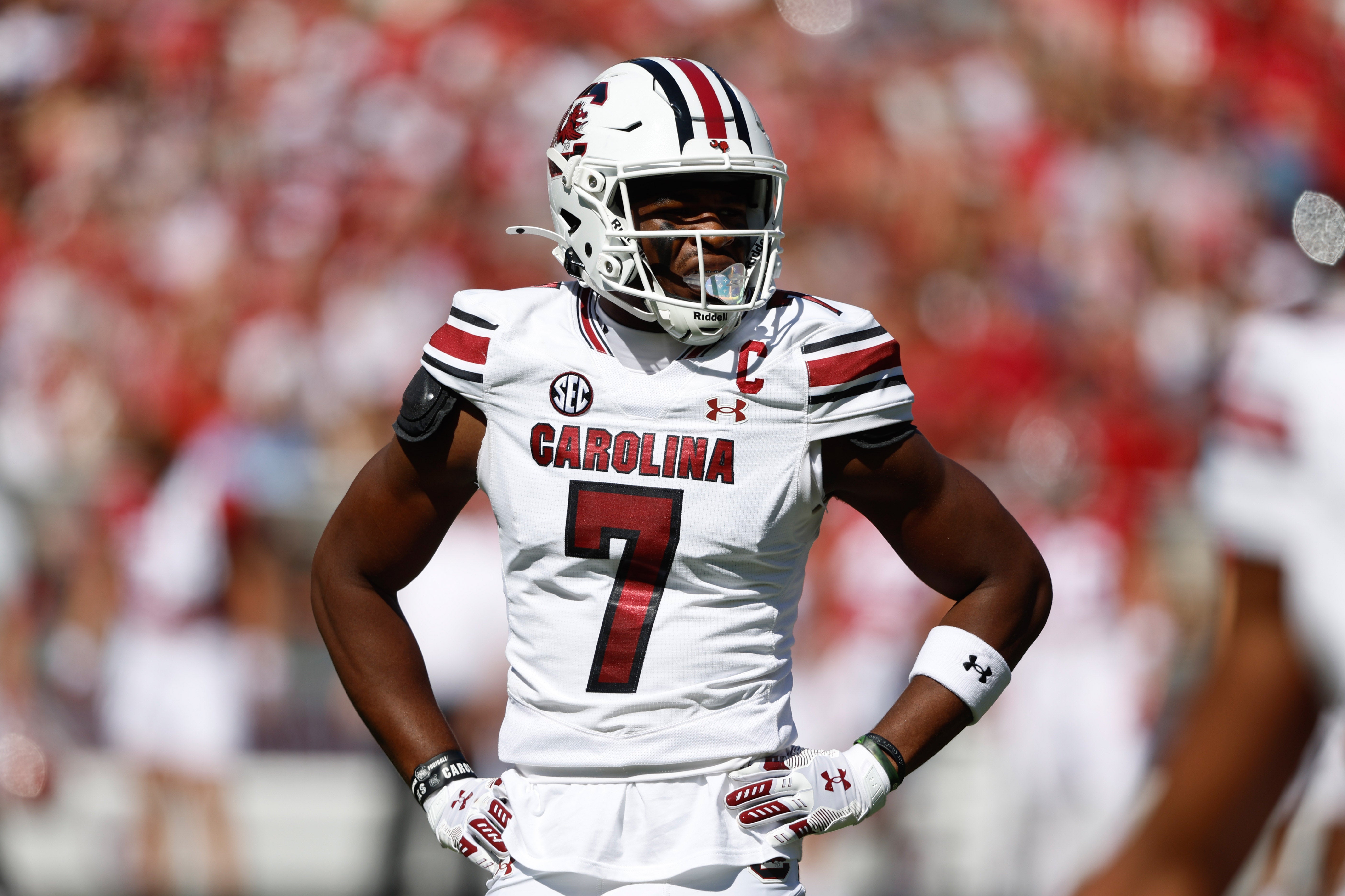 Oct 12, 2024; Tuscaloosa, Alabama, USA; South Carolina Gamecocks defensive back Nick Emmanwori (7) during the first half at Bryant-Denny Stadium.