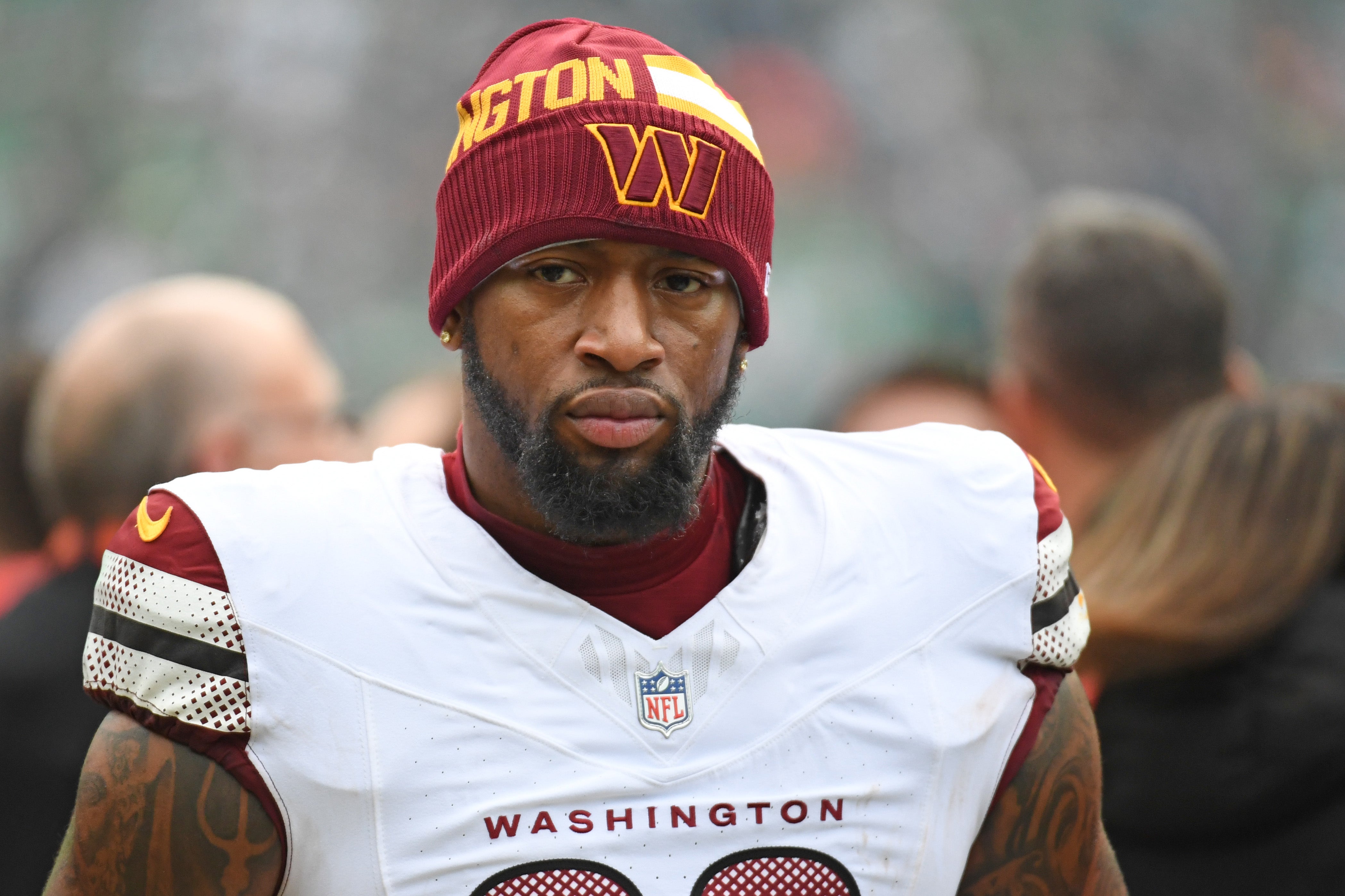 Jan 26, 2025; Philadelphia, PA, USA; Washington Commanders defensive end Clelin Ferrell (99) against the Philadelphia Eagles in the NFC Championship game at Lincoln Financial Field.