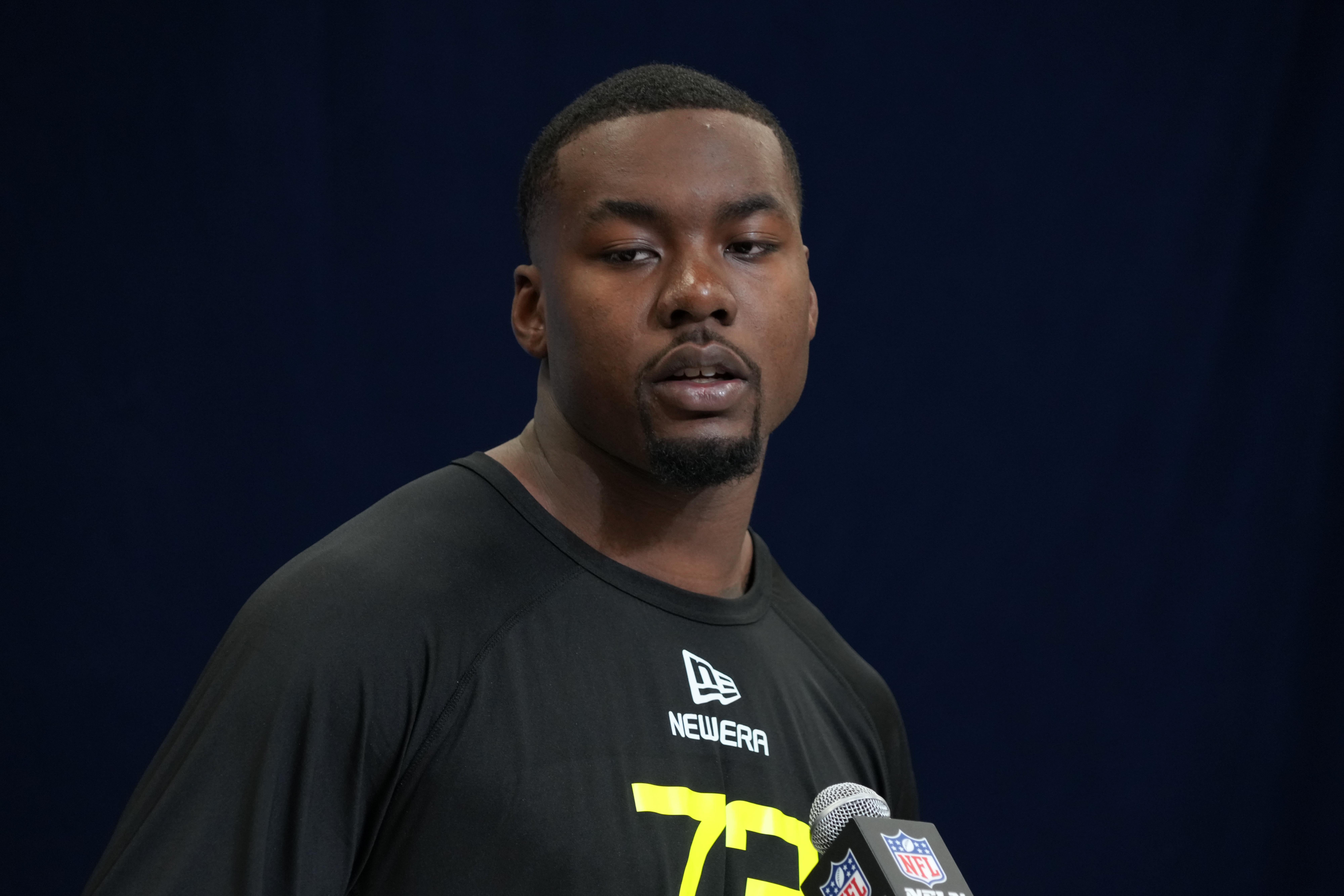 Feb 26, 2025; Indianapolis, IN, USA; Georgia defensive lineman Mykel Williams (DL73) during the 2025 NFL Scouting Combine at the Indiana Convention Center.