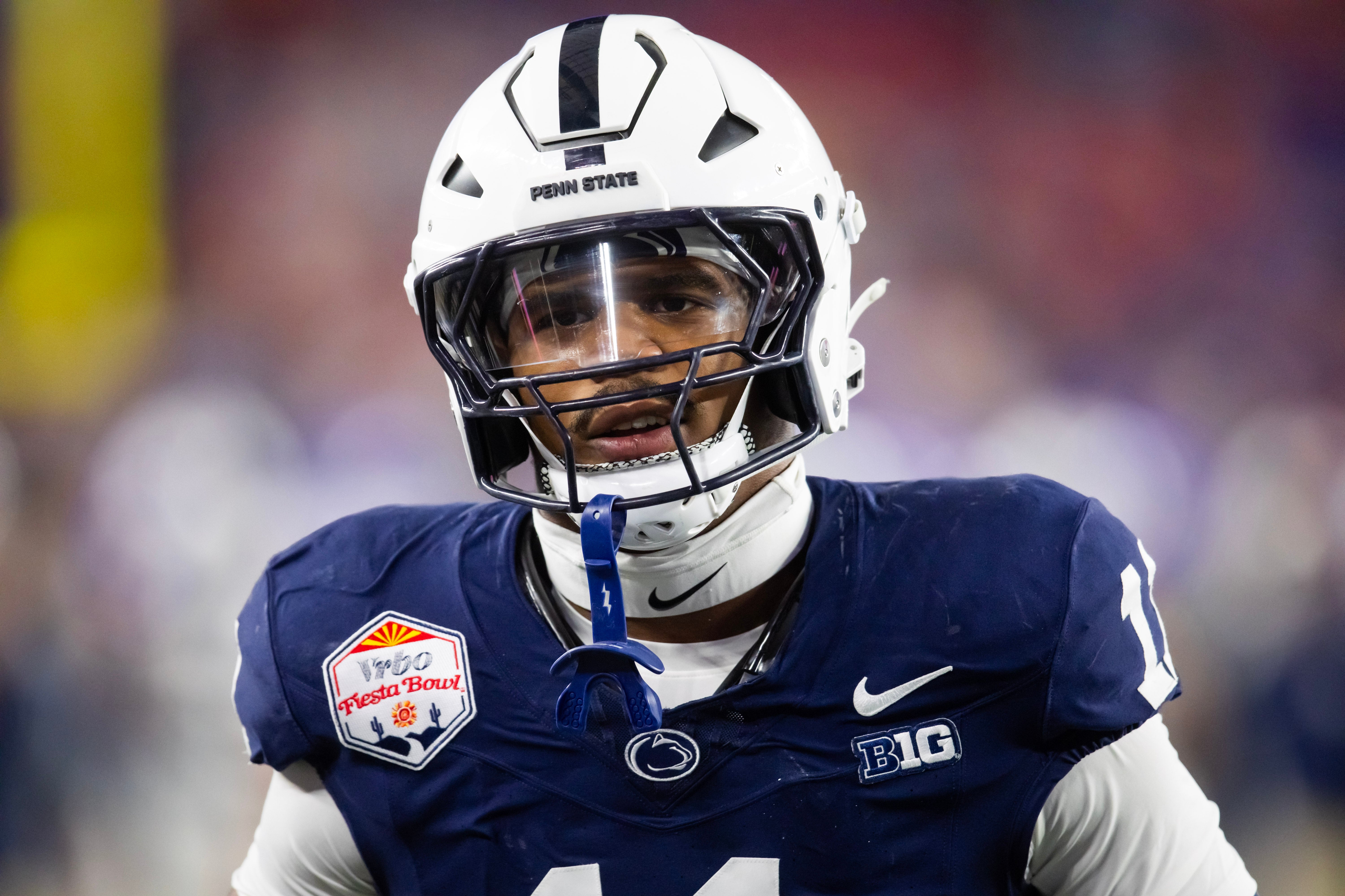 Dec 31, 2024; Glendale, AZ, USA; Penn State Nittany Lions defensive end Abdul Carter (11) against the Boise State Broncos in the Fiesta Bowl at State Farm Stadium.