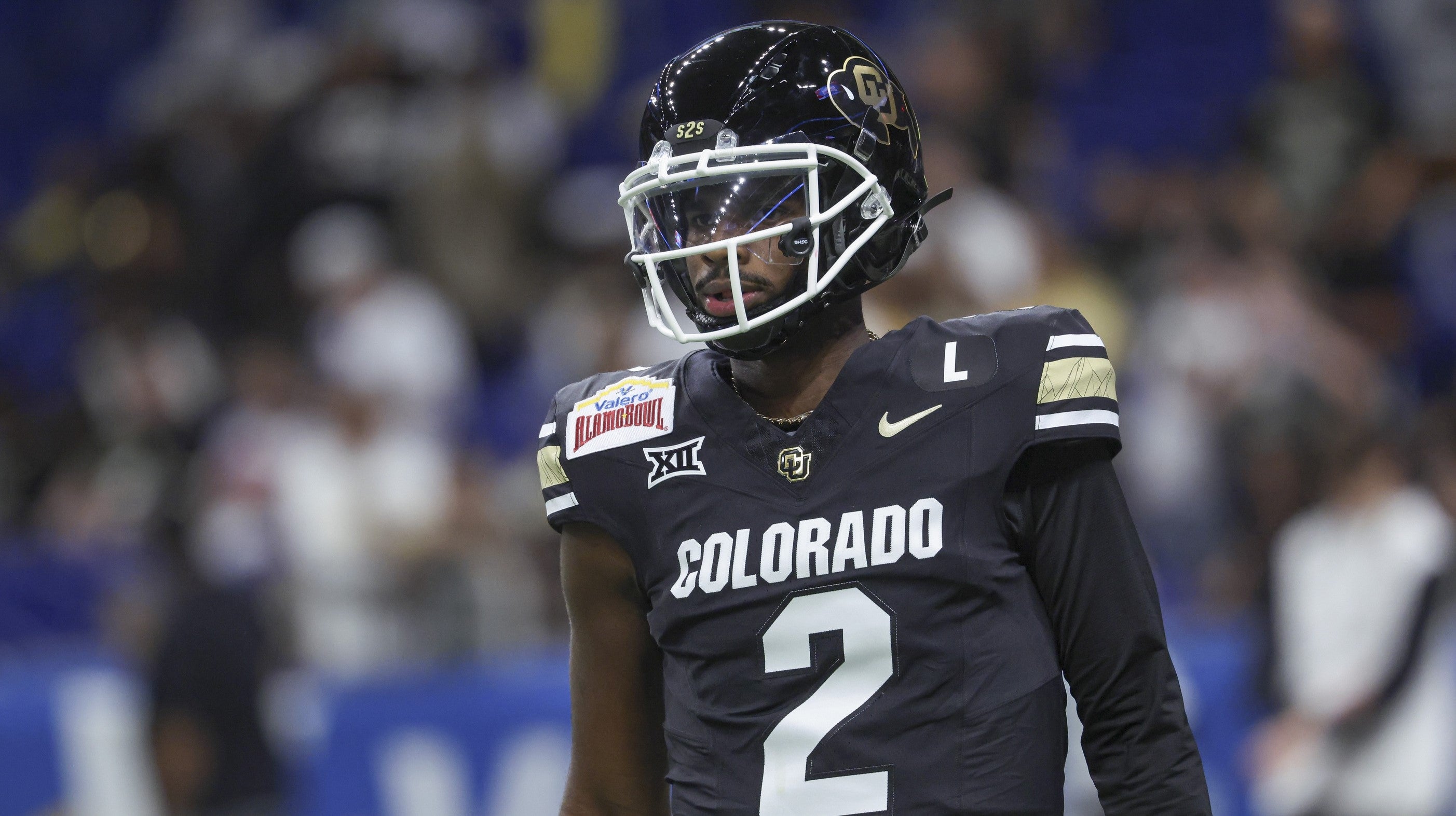 Dec 28, 2024; San Antonio, TX, USA; Colorado Buffaloes quarterback Shedeur Sanders (2) warms up before the game against the Brigham Young Cougars at Alamodome.