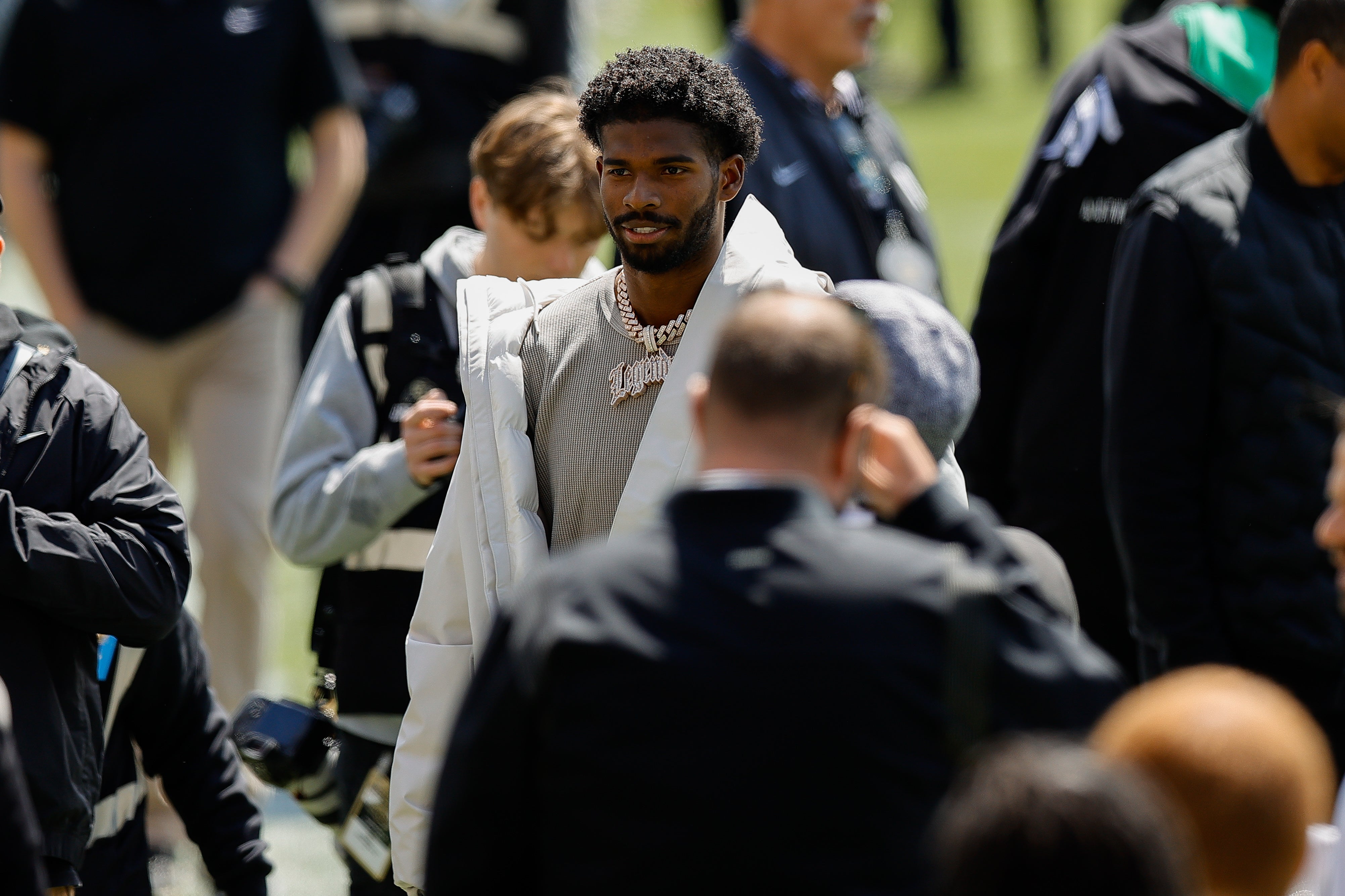 Colorado Buffaloes former player Shedeur Sanders before the spring game at Folsom Field.