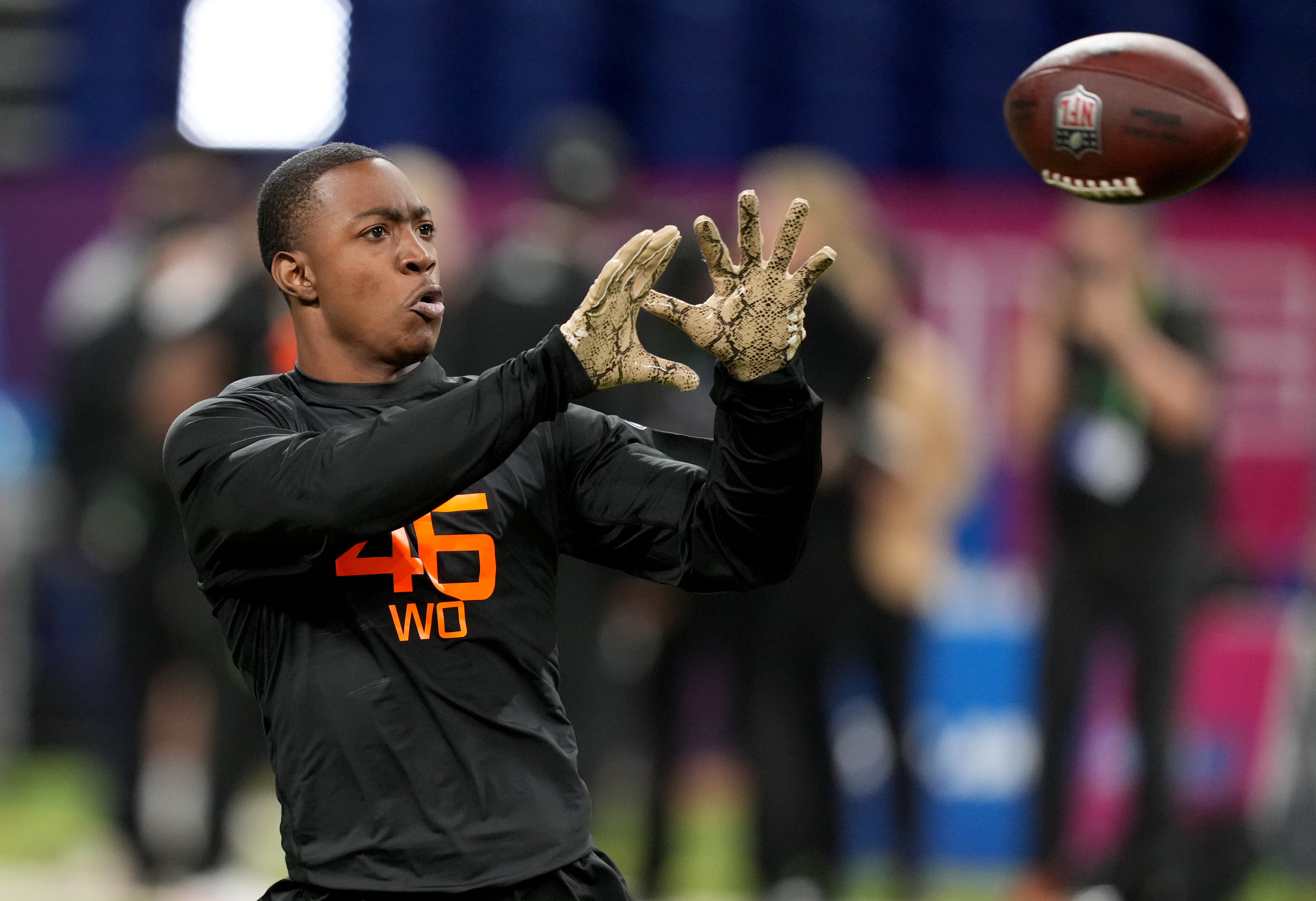 Mar 1, 2025; Indianapolis, IN, USA; Colorado wideout Lajohntay Wester (WO46) during the 2025 NFL Combine at Lucas Oil Stadium. 