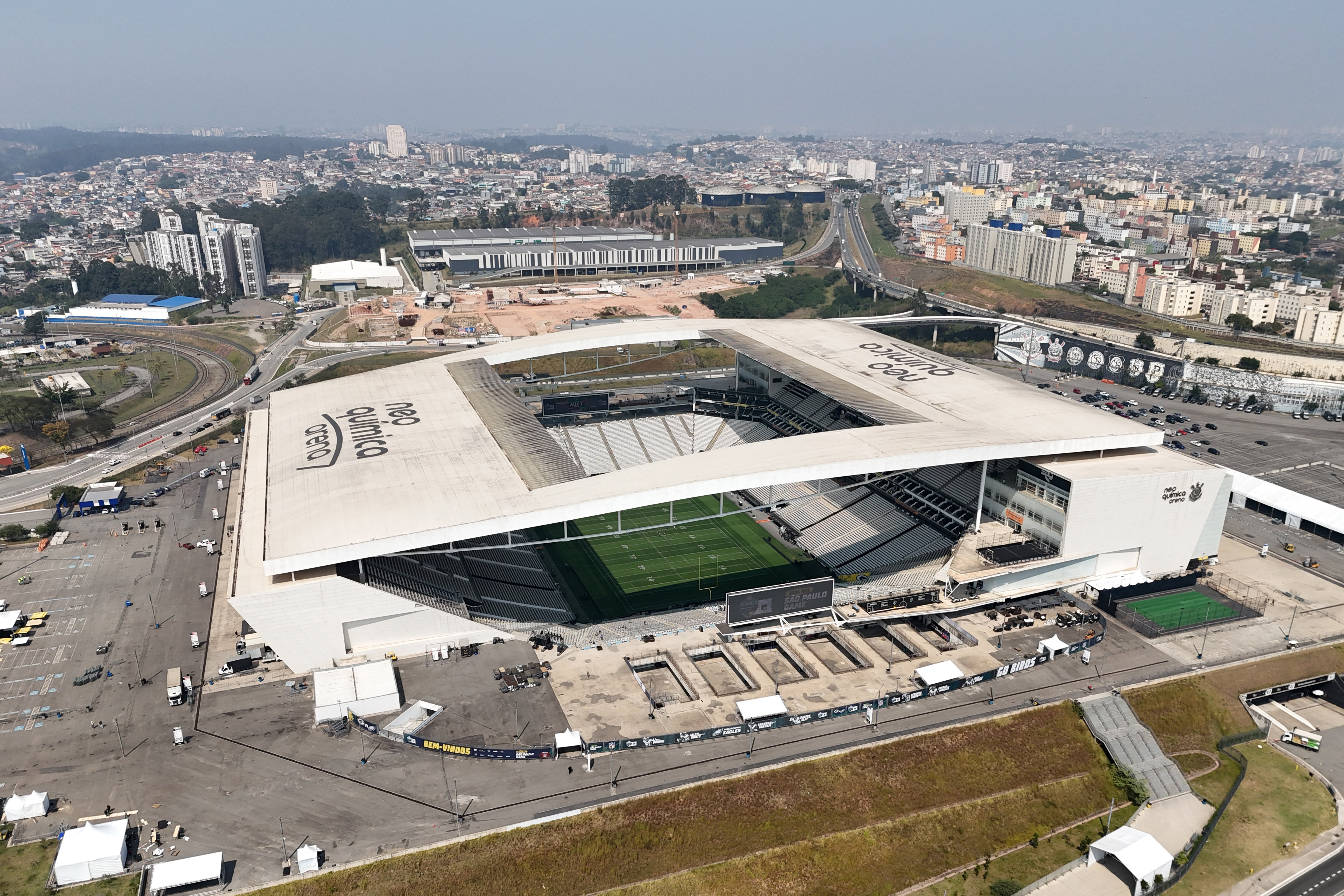 Sep 4, 2024; Sao Paolo, Brazil; A general overall view of Arena Corinthians aka Neo Química Arena. The stadium is the site of the 2024 NFL Sao Paolo game between the Philadelphia Eagles and the Green Bay Packers.