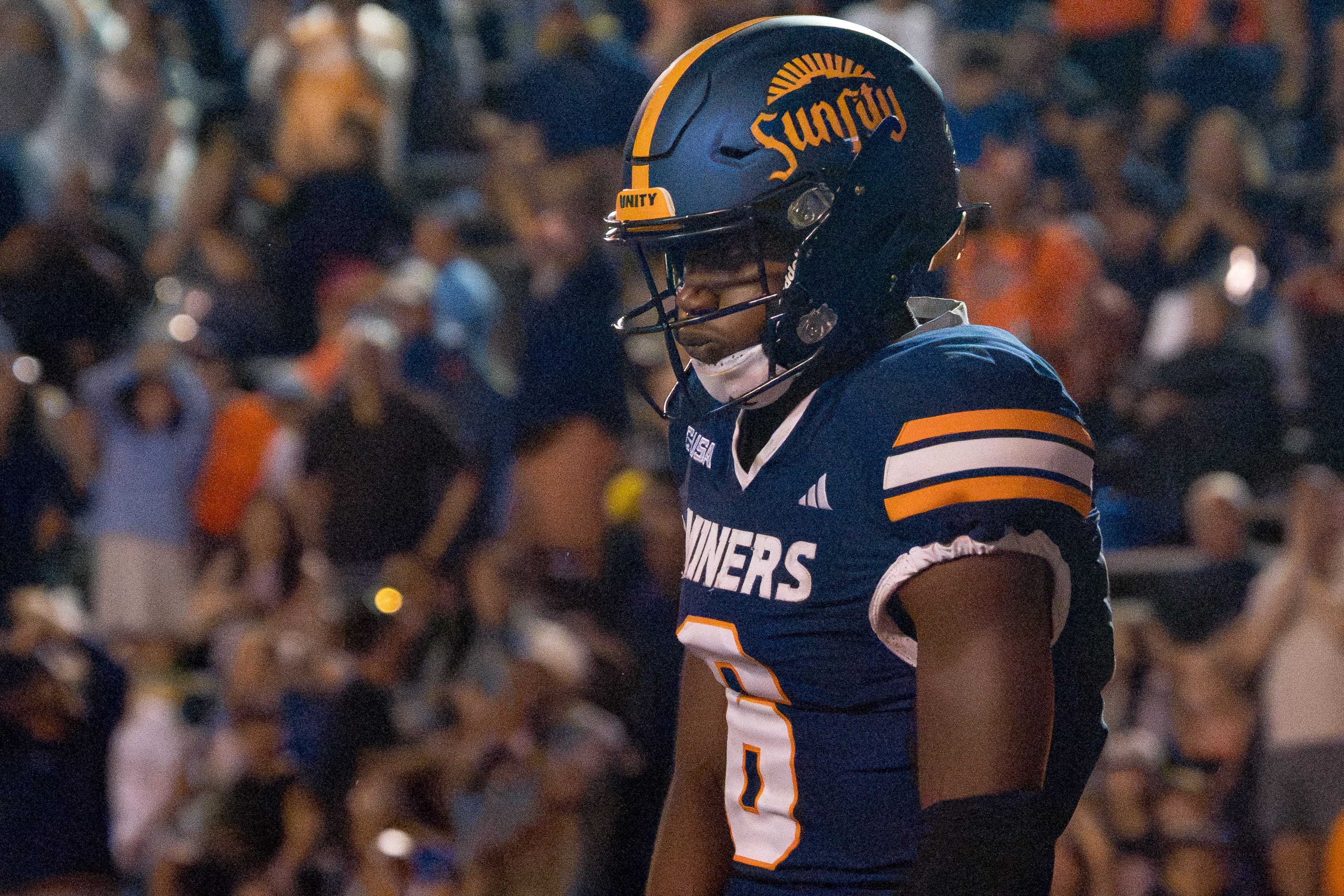 UTEP’s Kenny Odom (6) celebrates his touchdown during the Miners’ home opener against UT Martin at the Sun Bowl in El Paso on Saturday, Sept. 6.Skyler Locklear