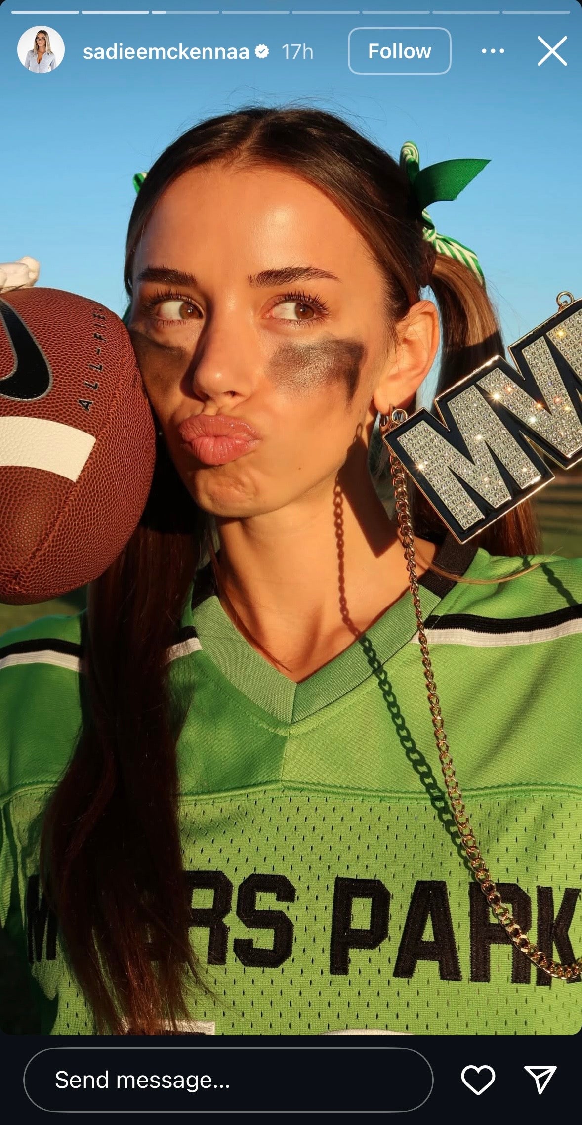 Sadie McKenna dresses up as Drake Maye for Halloween