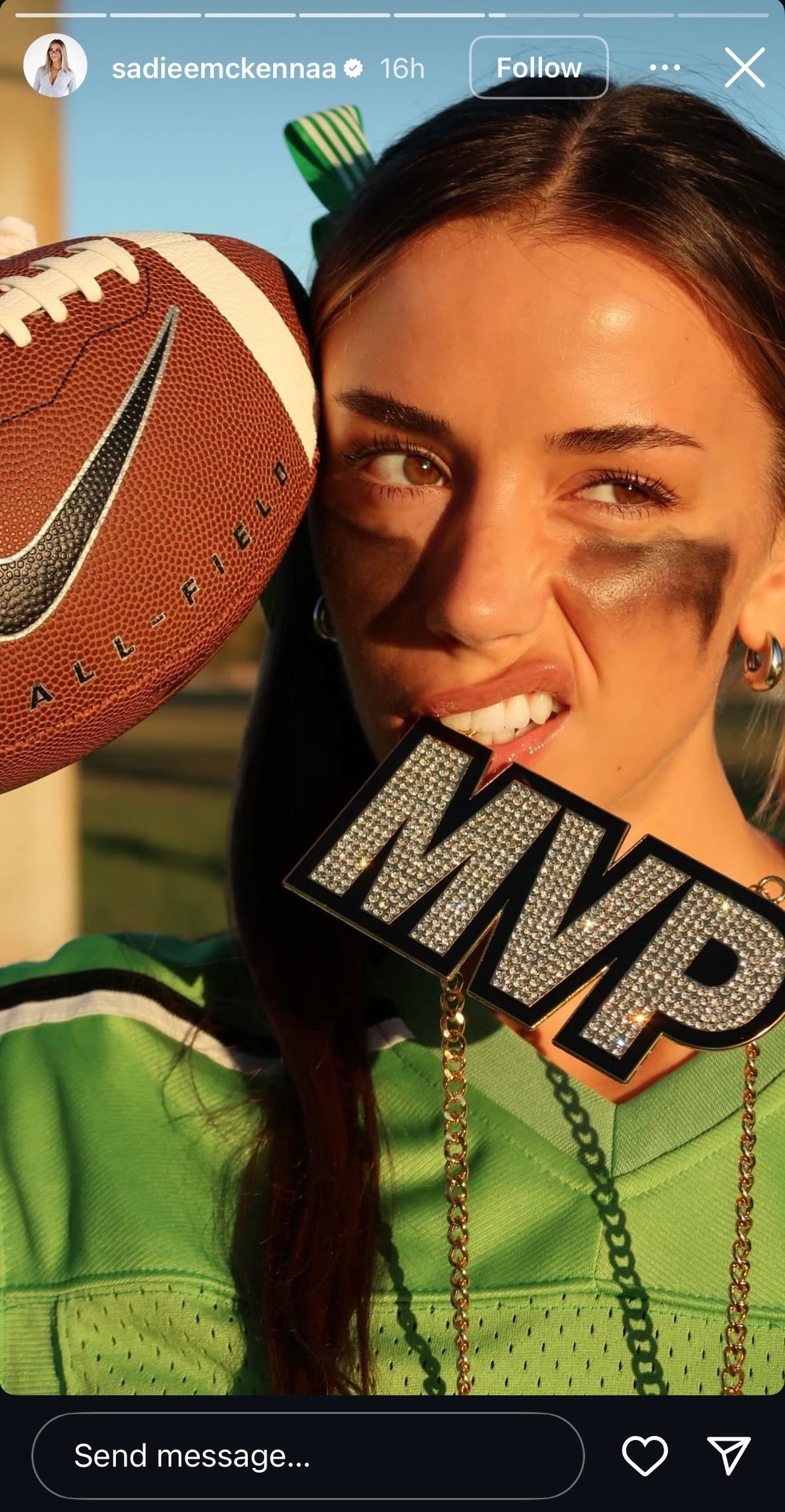 Sadie McKenna dresses up as Drake Maye for Halloween