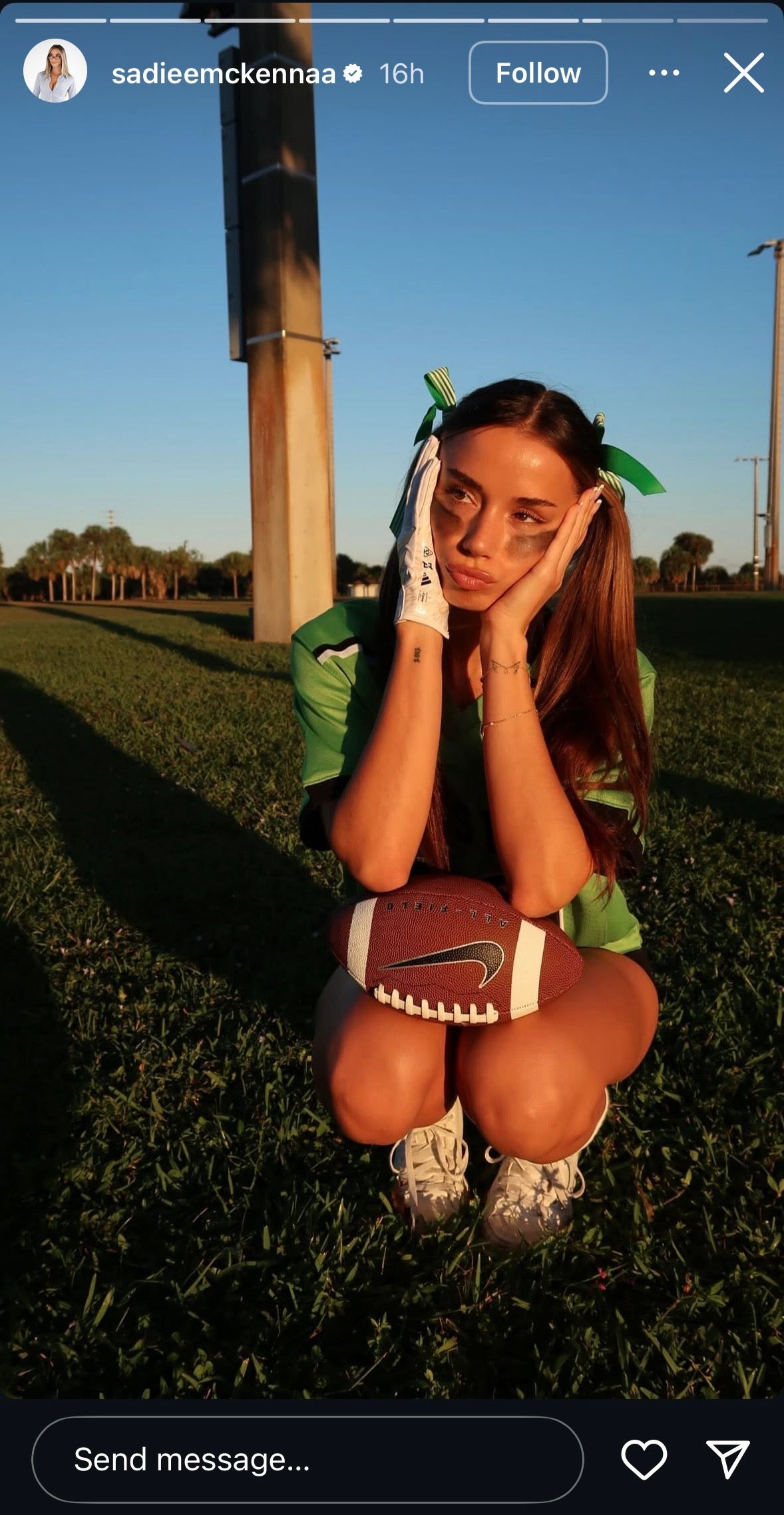 Sadie McKenna dresses up as Drake Maye for Halloween