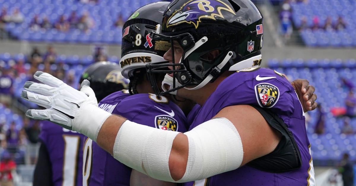 Ronnie Stanley, Tyler Linderbaum, Marcus Williams and Gus Edwards