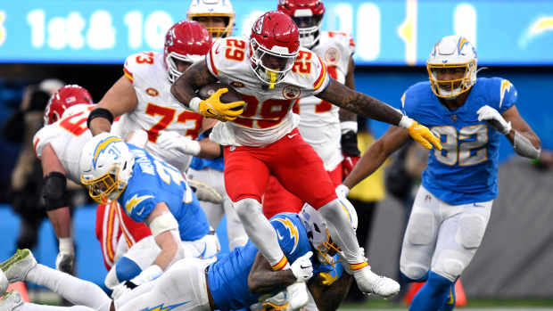 Former Chiefs running back La'Mical Perine (29).