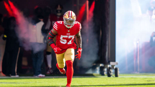 San Francisco 49ers linebacker Dre Greenlaw (57) stands in the