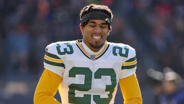 Chicago Bears wide receiver Chase Claypool (10) is tackled by Green Bay  Packers cornerback Rasul Douglas (29) during the first half of an NFL  football game, Sunday, Dec. 4, 2022, in Chicago. (