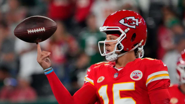 Referee Carl Cheffers makes a call during the second quarter of an NFL  football game between the Kansas City Chiefs and the Buffalo Bills, Sunday,  Oct. 10, 2021 in Kansas City, Mo. (